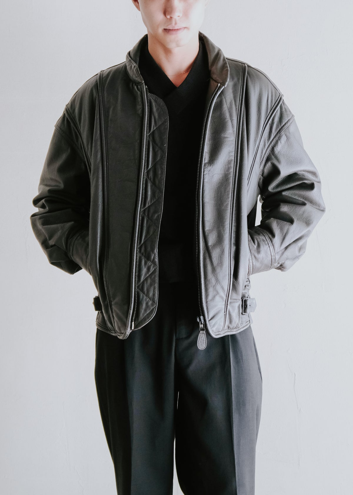 ISSEY MIYAKE 82AW paneled bomber cow leather jacket