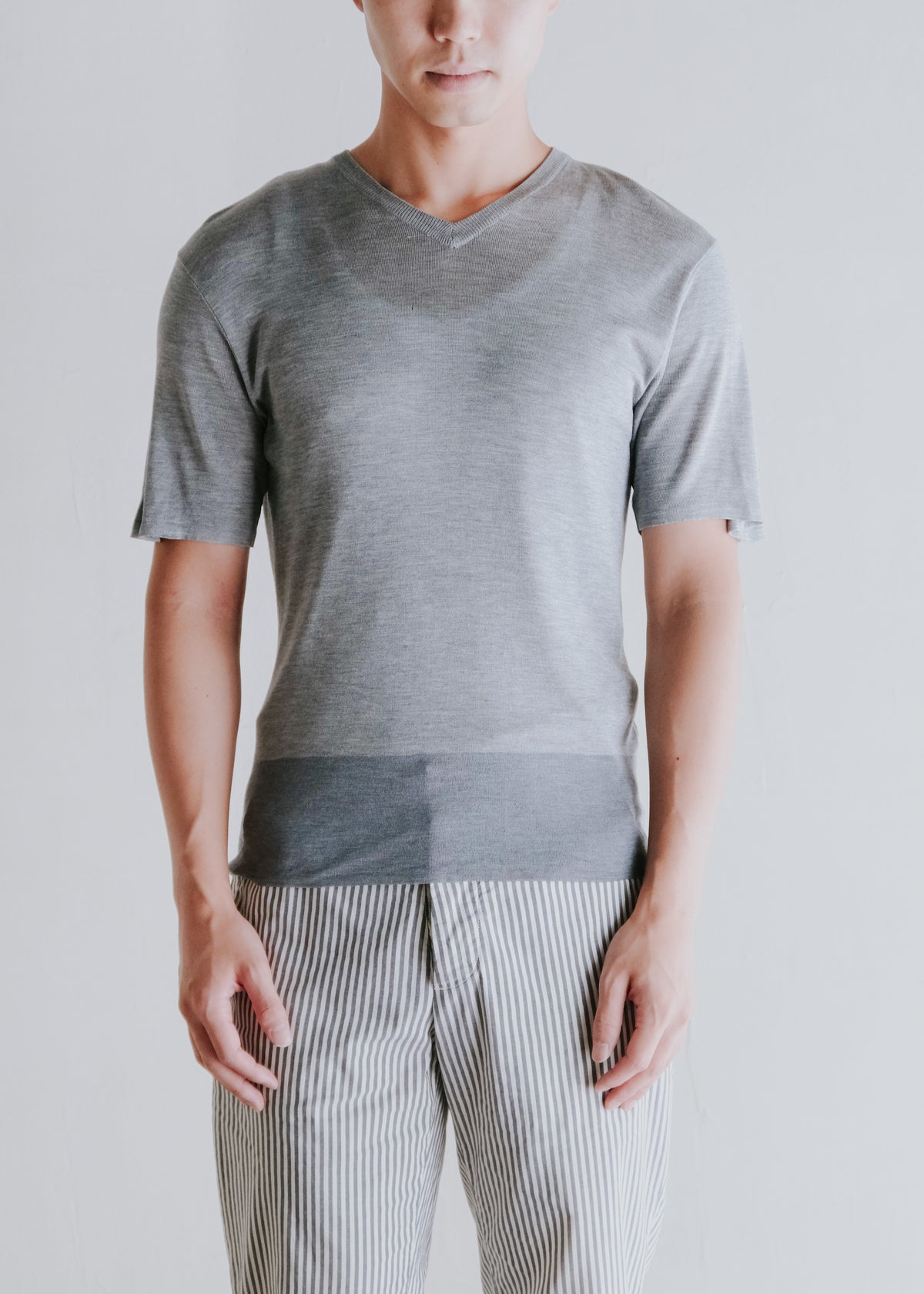 90-00’s JIL SANDER bicolor short silk S/S knit T-shirt