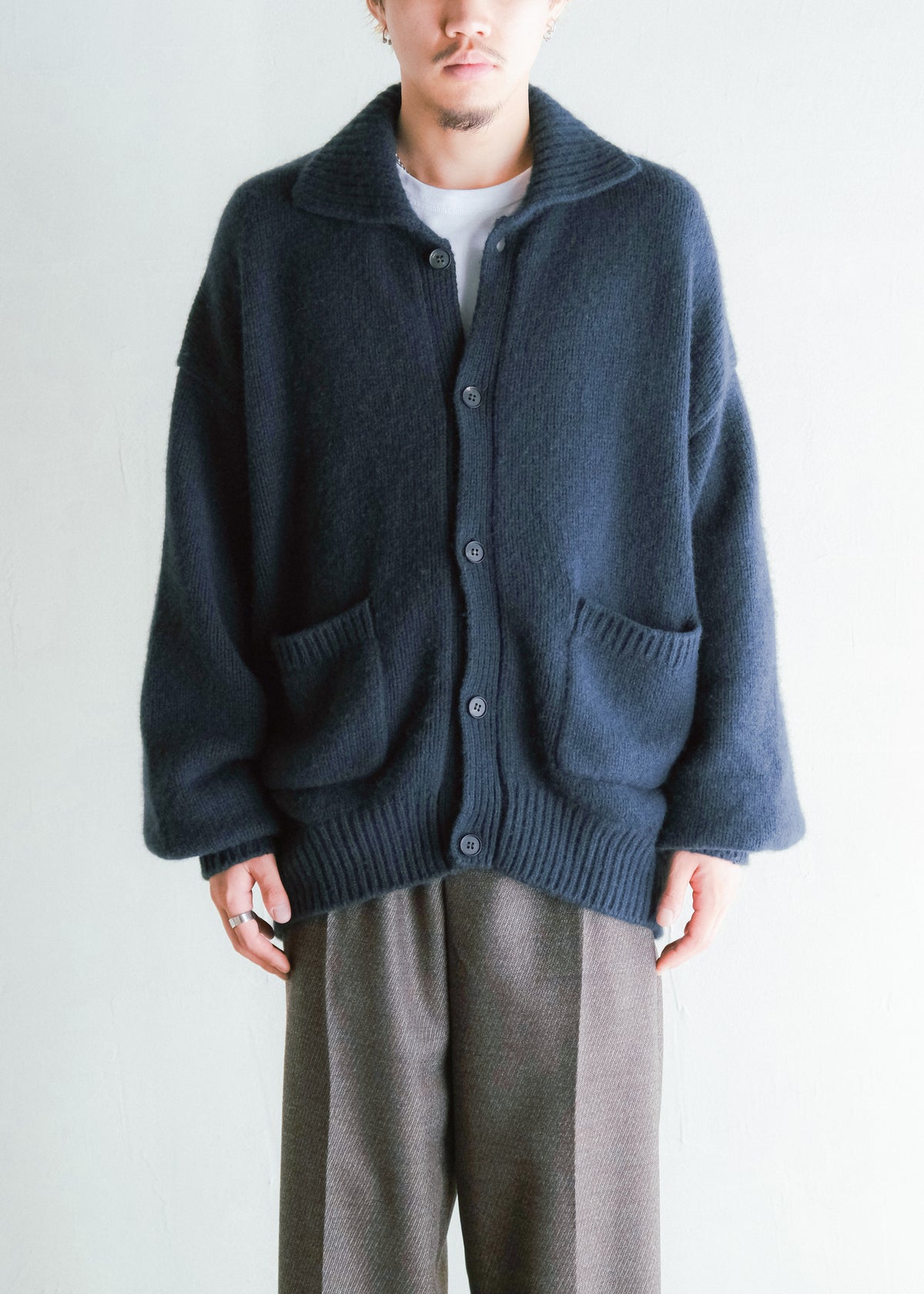 nonnotte 26AW Draping Knit Cardigan Jacket Low Count Wool Knit