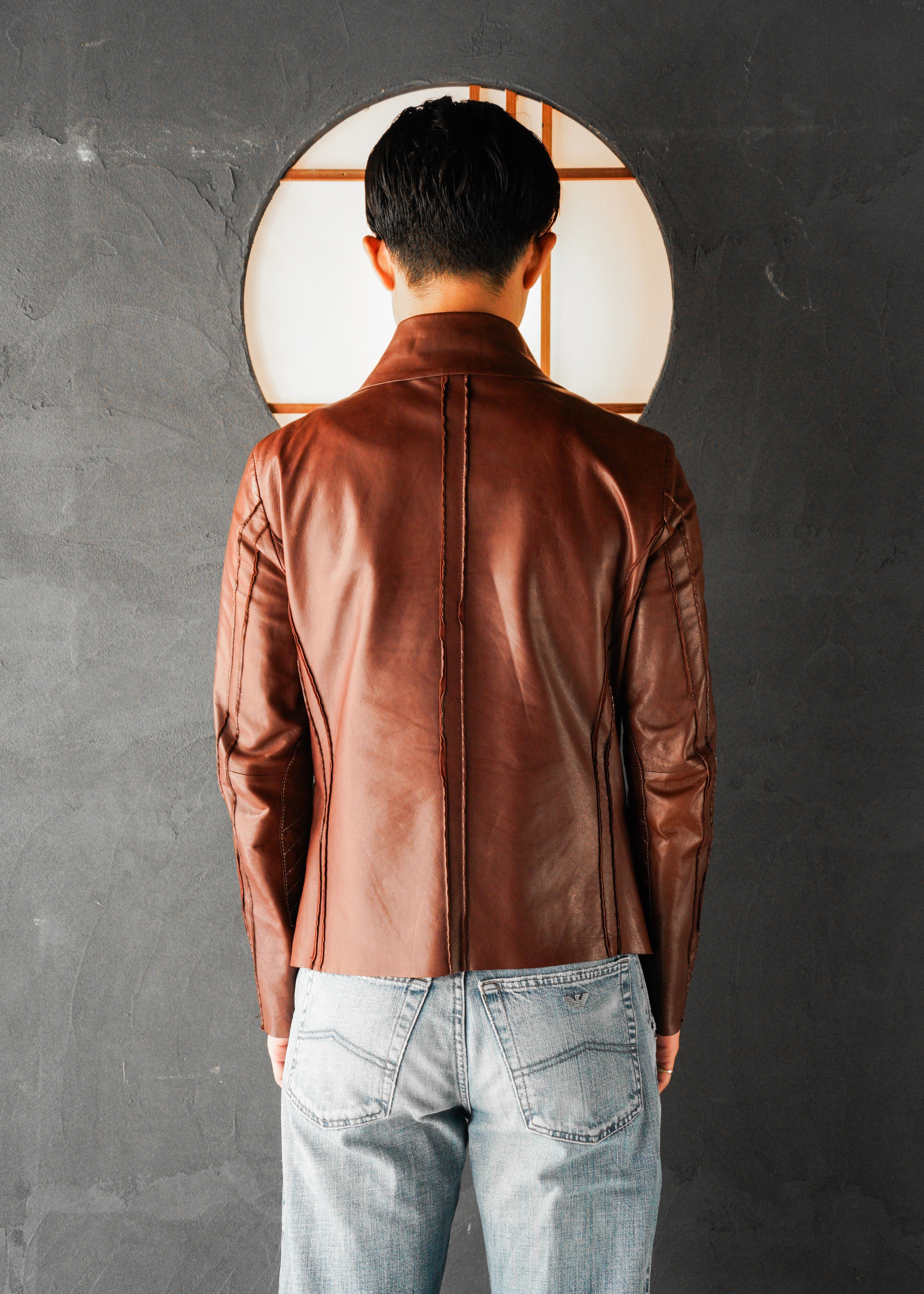 Paul Smith Asymmetrical Collar Leather Jacket in Burgundy