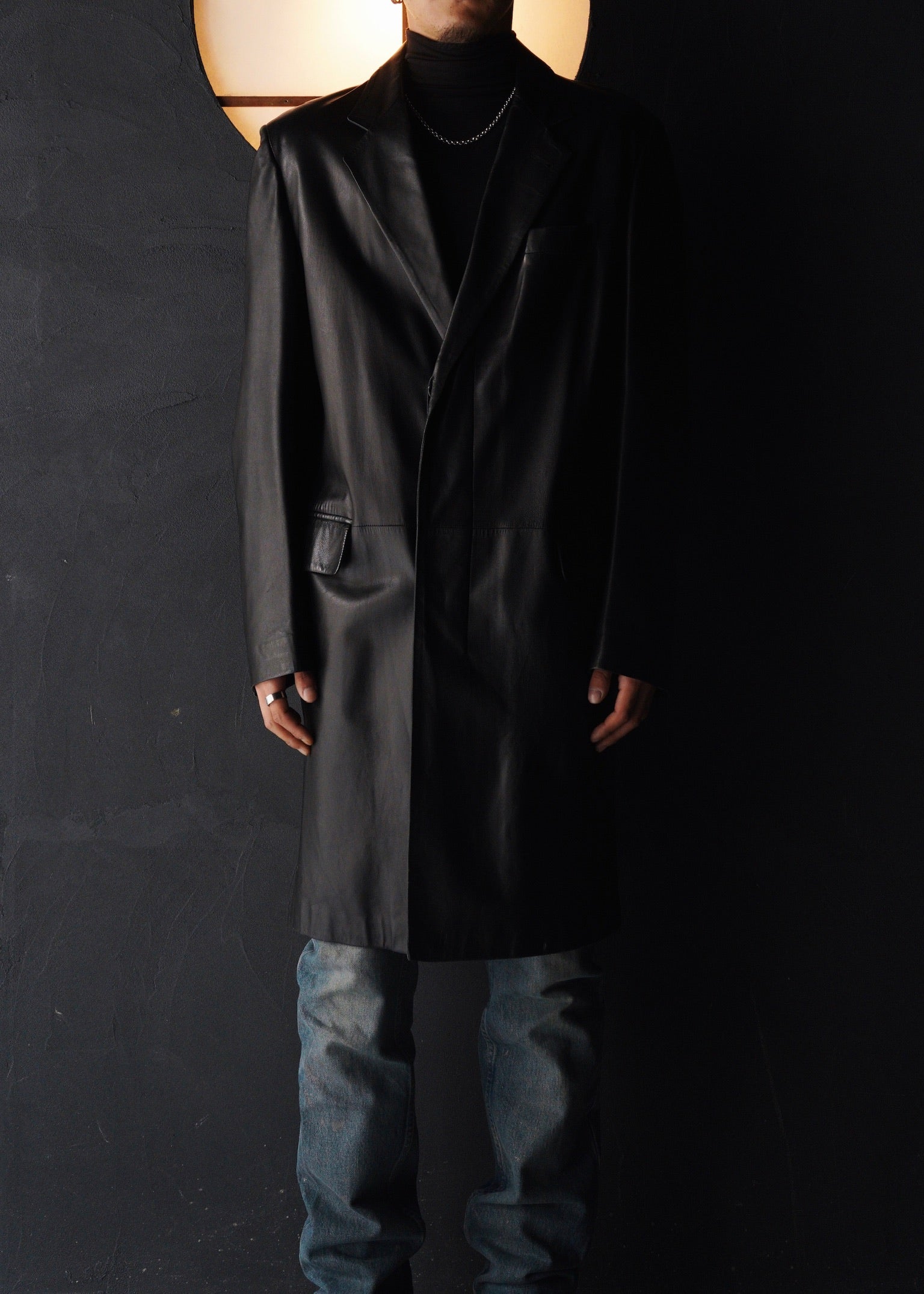 HELMUT LANG fly front leather chesterfield coat