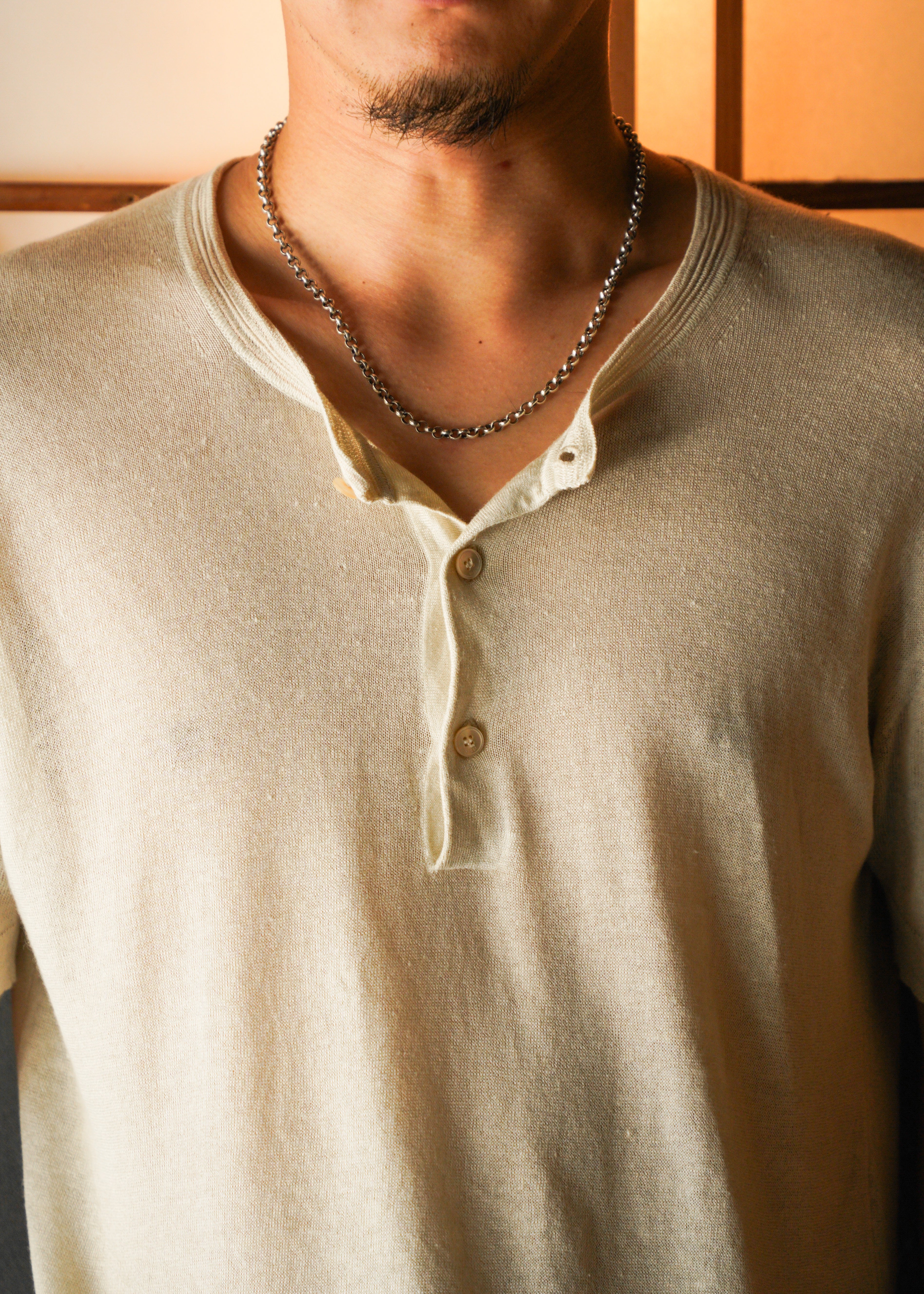 00's GUCCI linen silk henry neck short sleeve knit