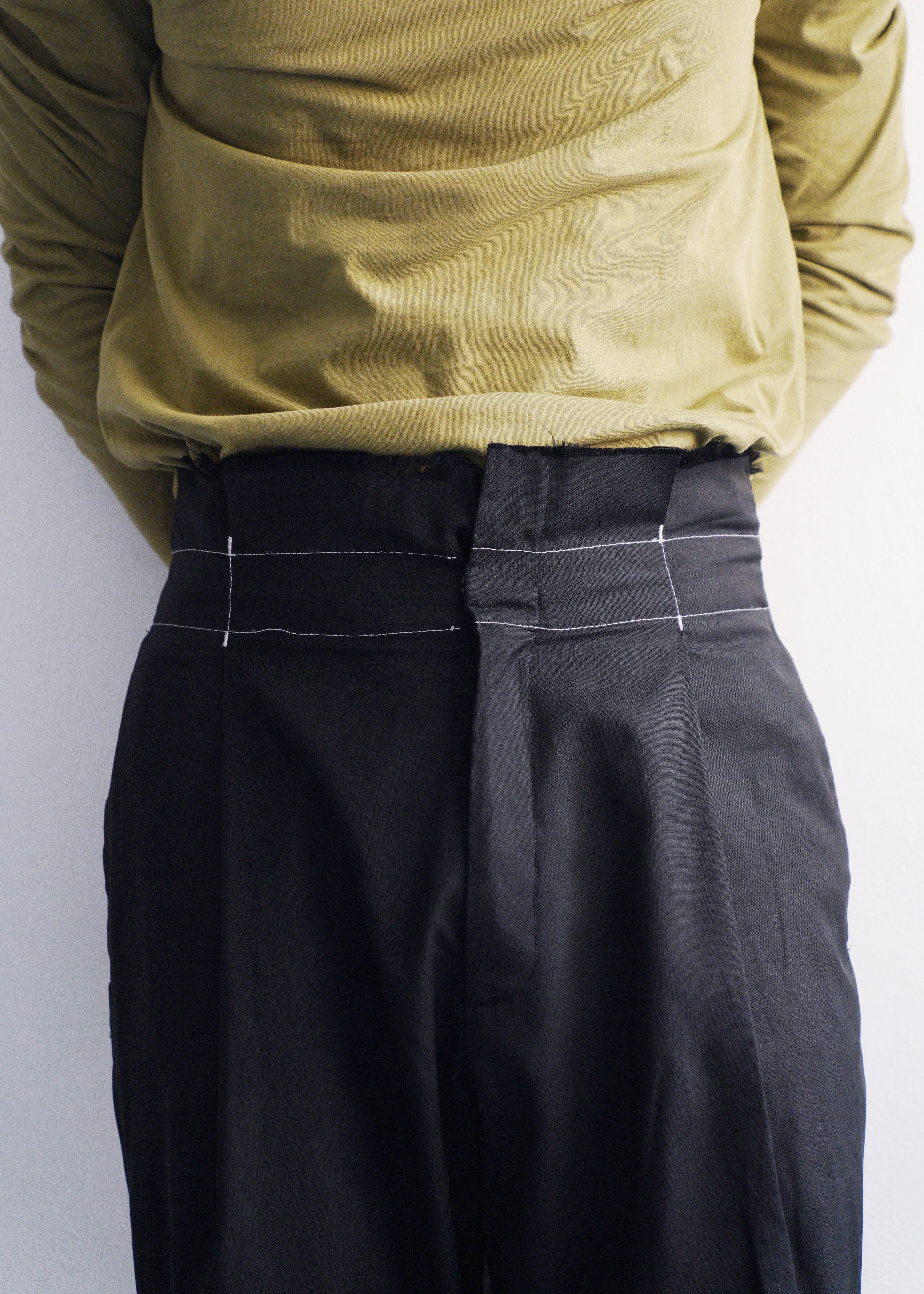 00's KRISVANASSCHE wool stitch wide tapered slacks