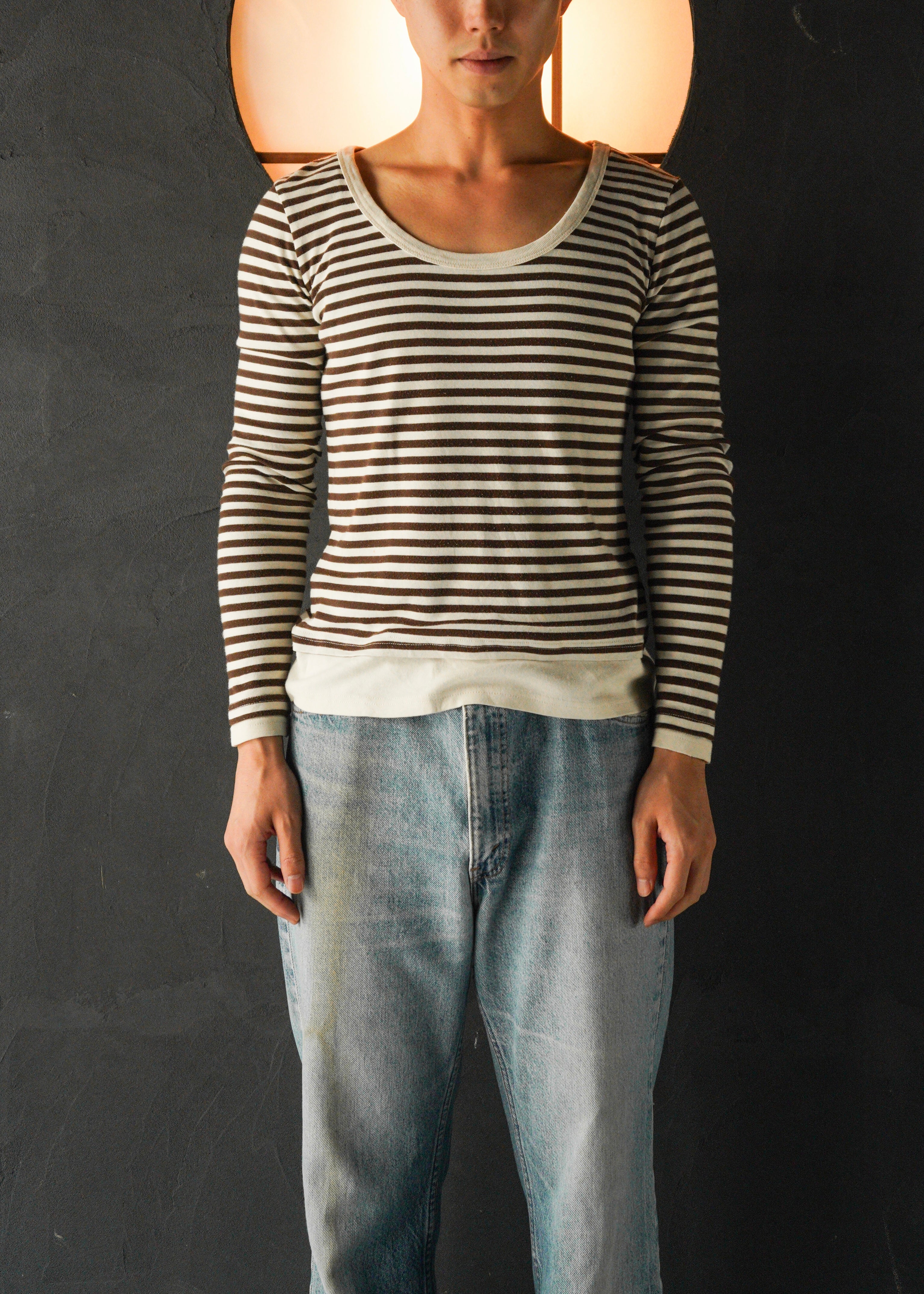 Round neck border long sleeve T-Shirt