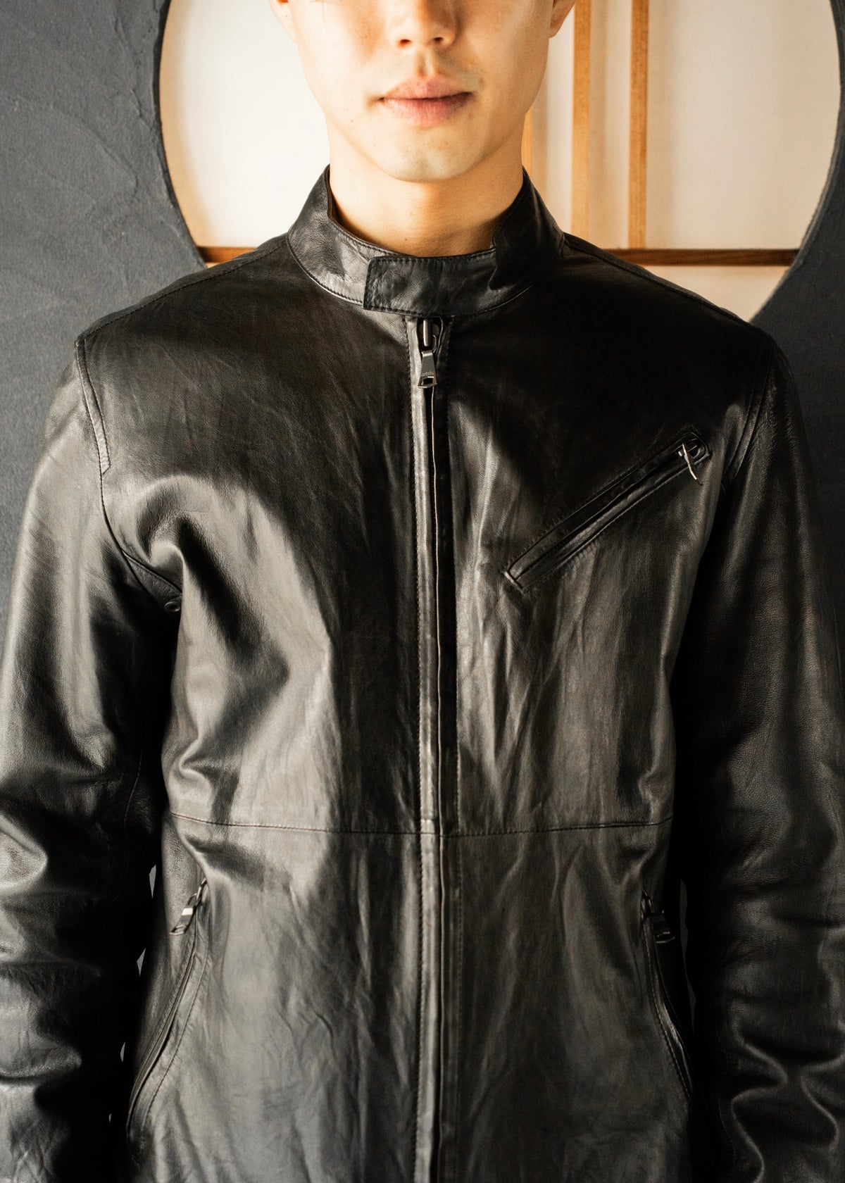 00's- BANANA REPUBLIC double zip single leather jacket