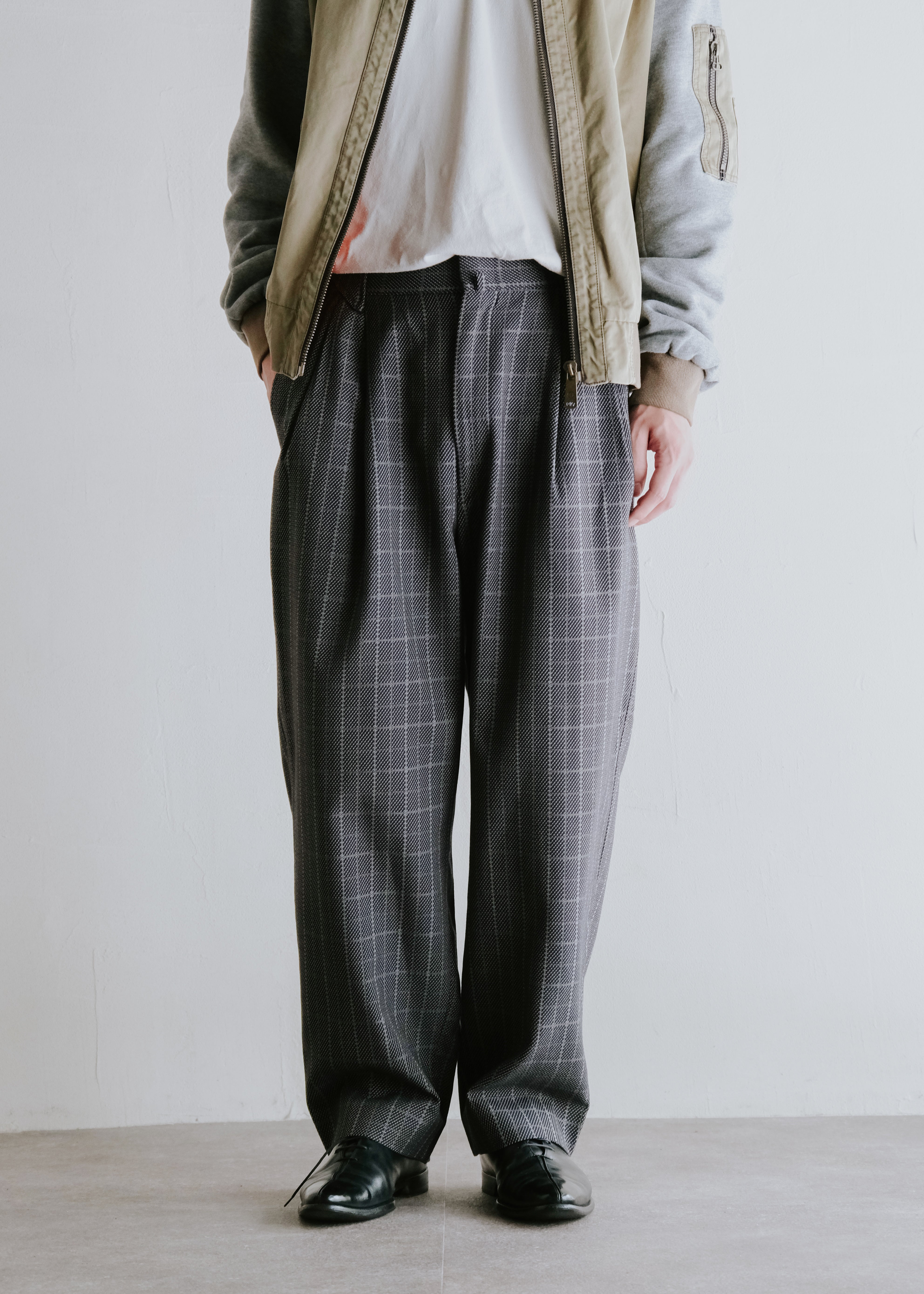 80's GIANNI VERSACE glen check tucked wide tapered slacks