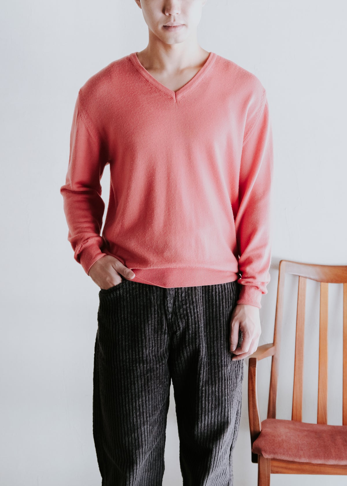 80's- euro pure new ウール v-neck ニット メンズ