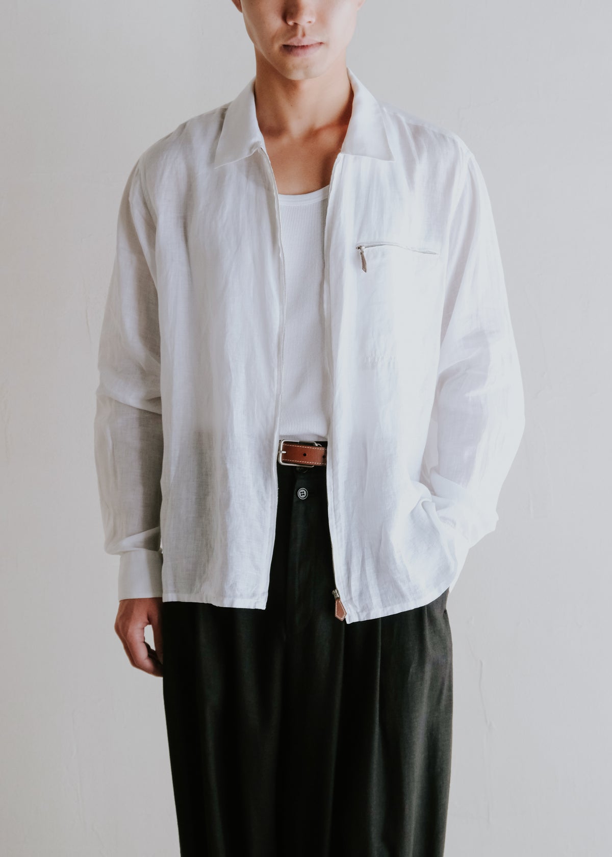90-00's HERMÈS zip up linen shirt jacket