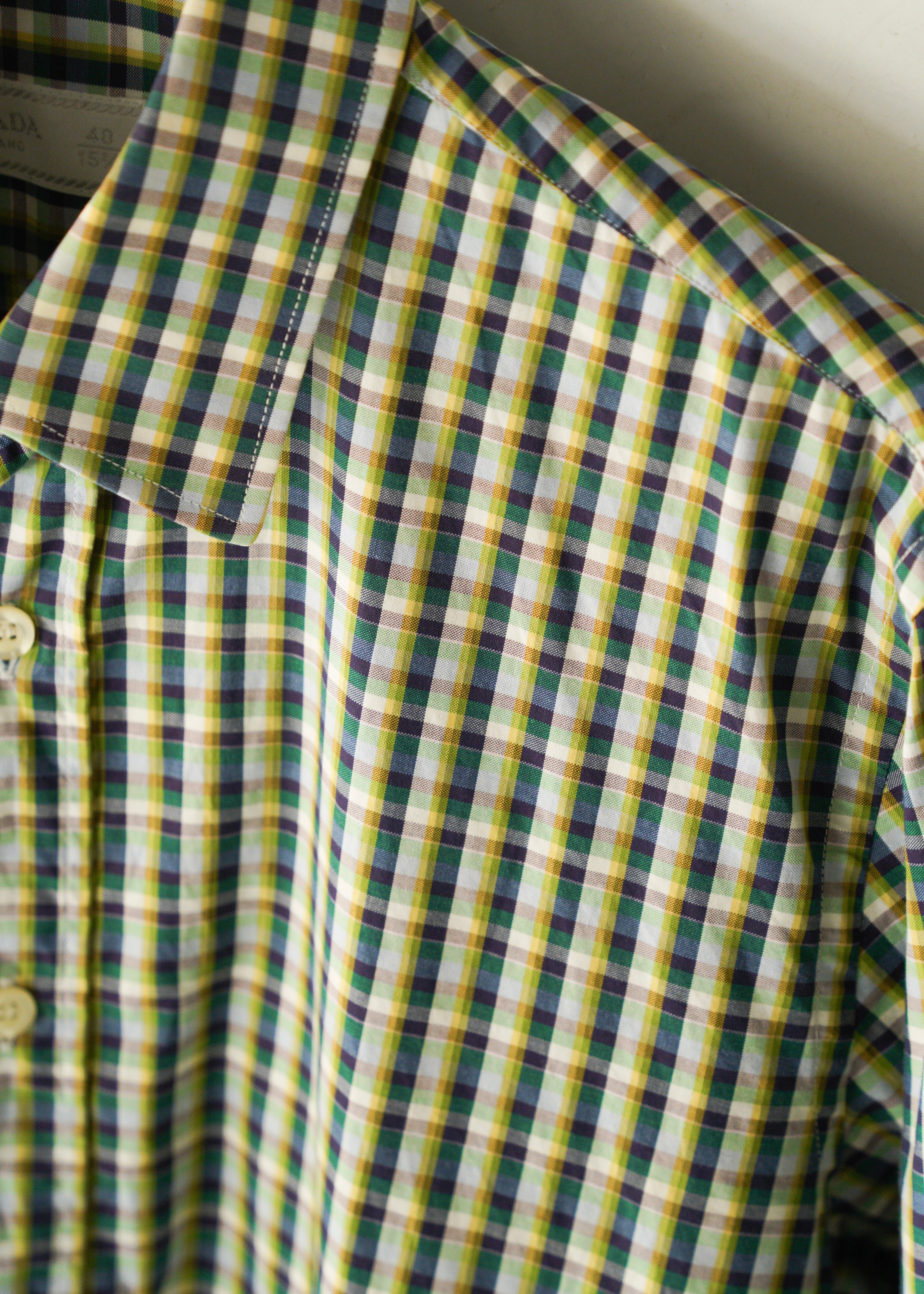 PRADA multi color check regular collar cotton shirt