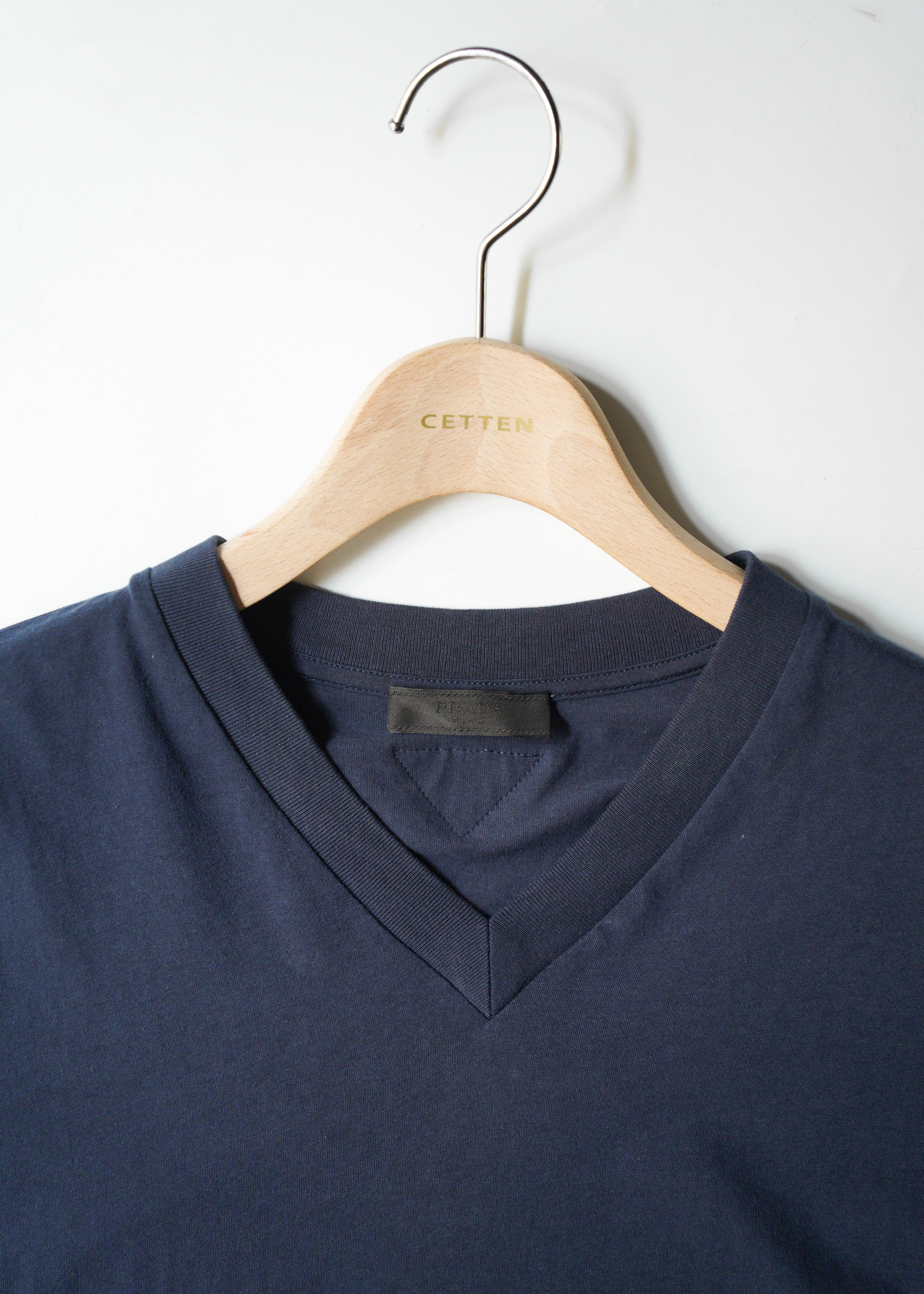 PRADA 2015 triangle patch v neck cotton T-shirt