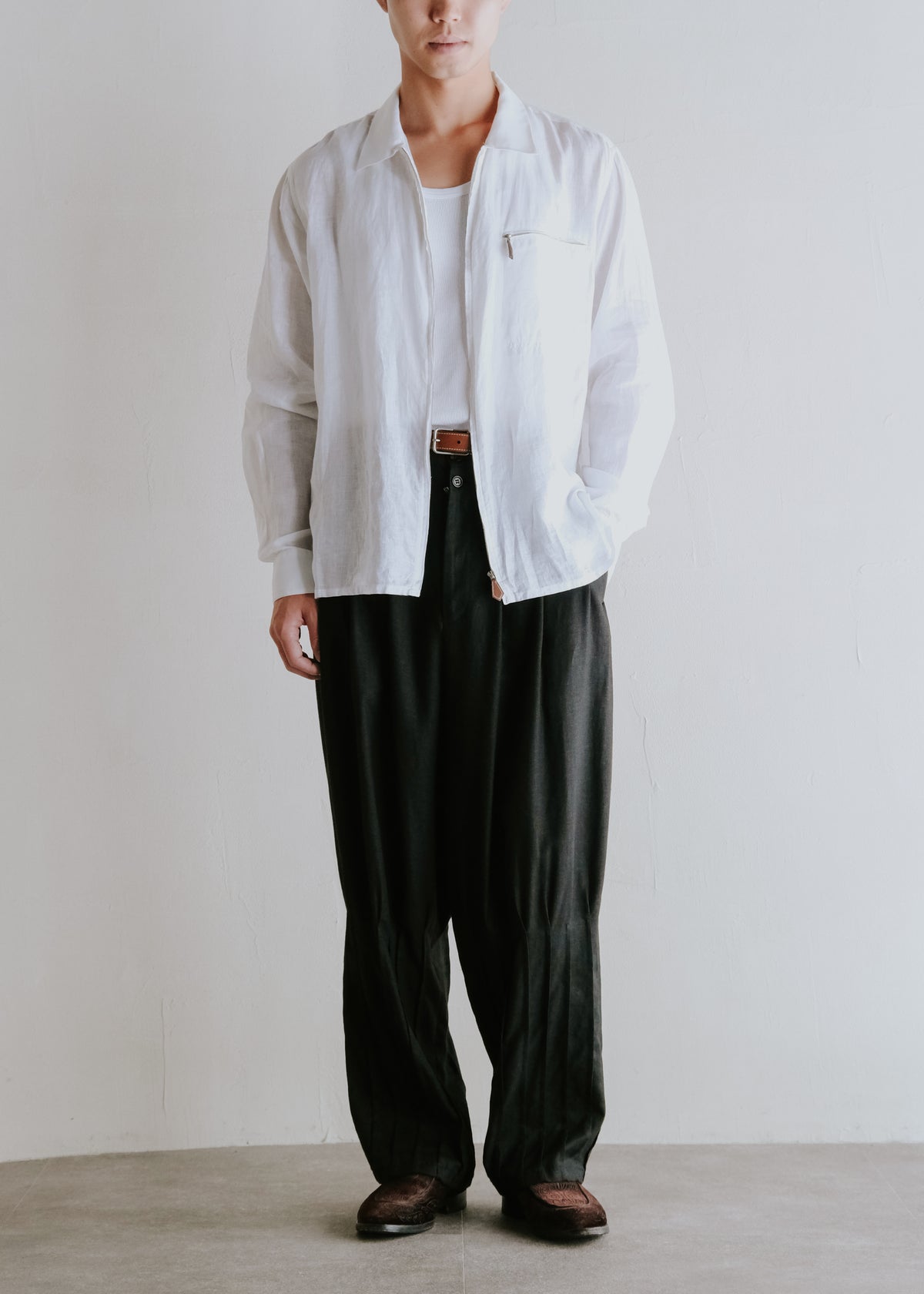 90-00's HERMÈS zip up linen shirt jacket