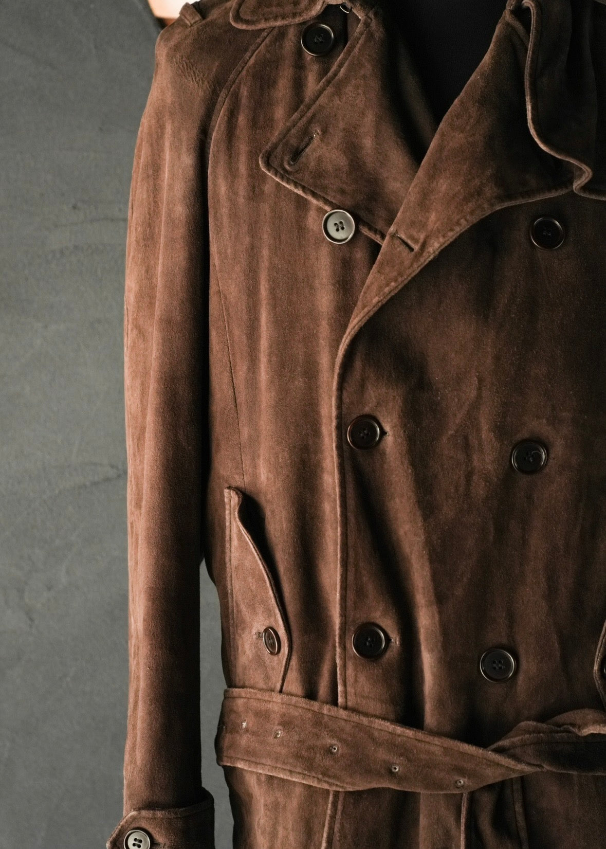 HELMUT LANG 05AW suede double breasted belted coat