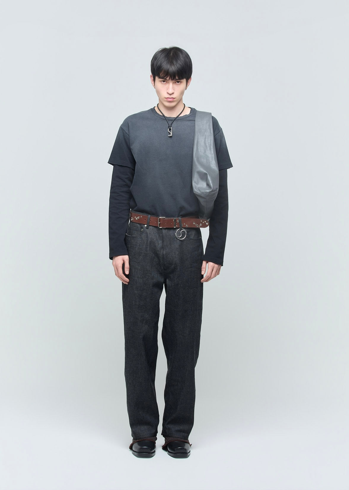 SHOOP 26AW METAL LOGO HOBO BAG / Dark Grey