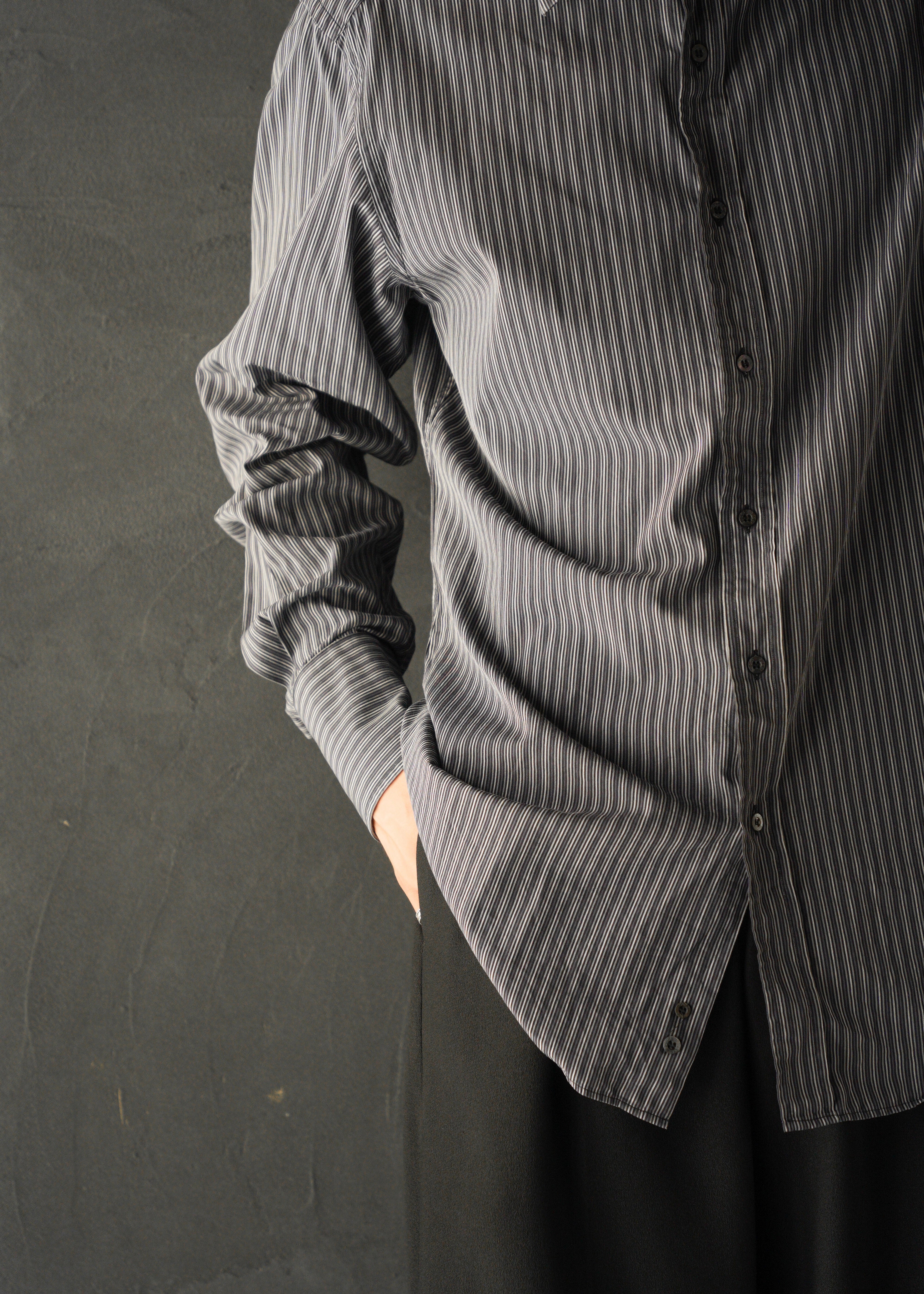 90-00’s GUCCI wide collar cotton stripe shirt