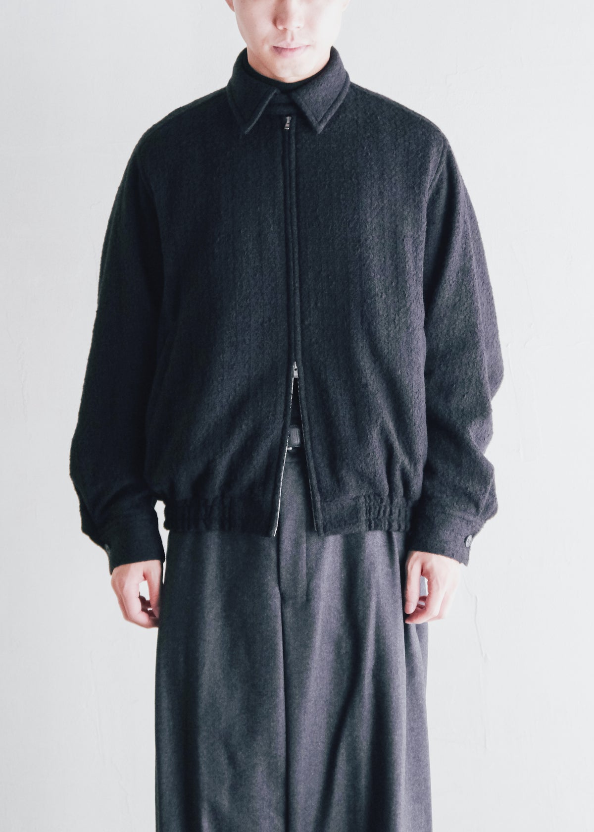 nonnotte 26AW Draping Big Yoke Raglan Drizzler Jacket N Tweed 002 / Smoked Black