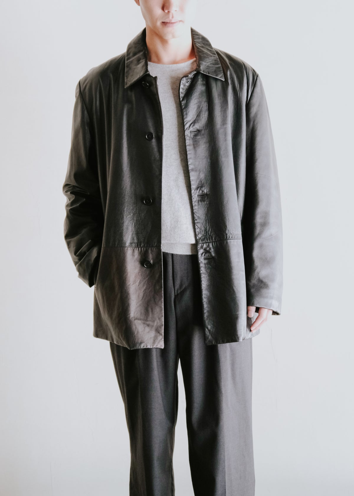 90-00's RUFFO single breasted leather caban coat