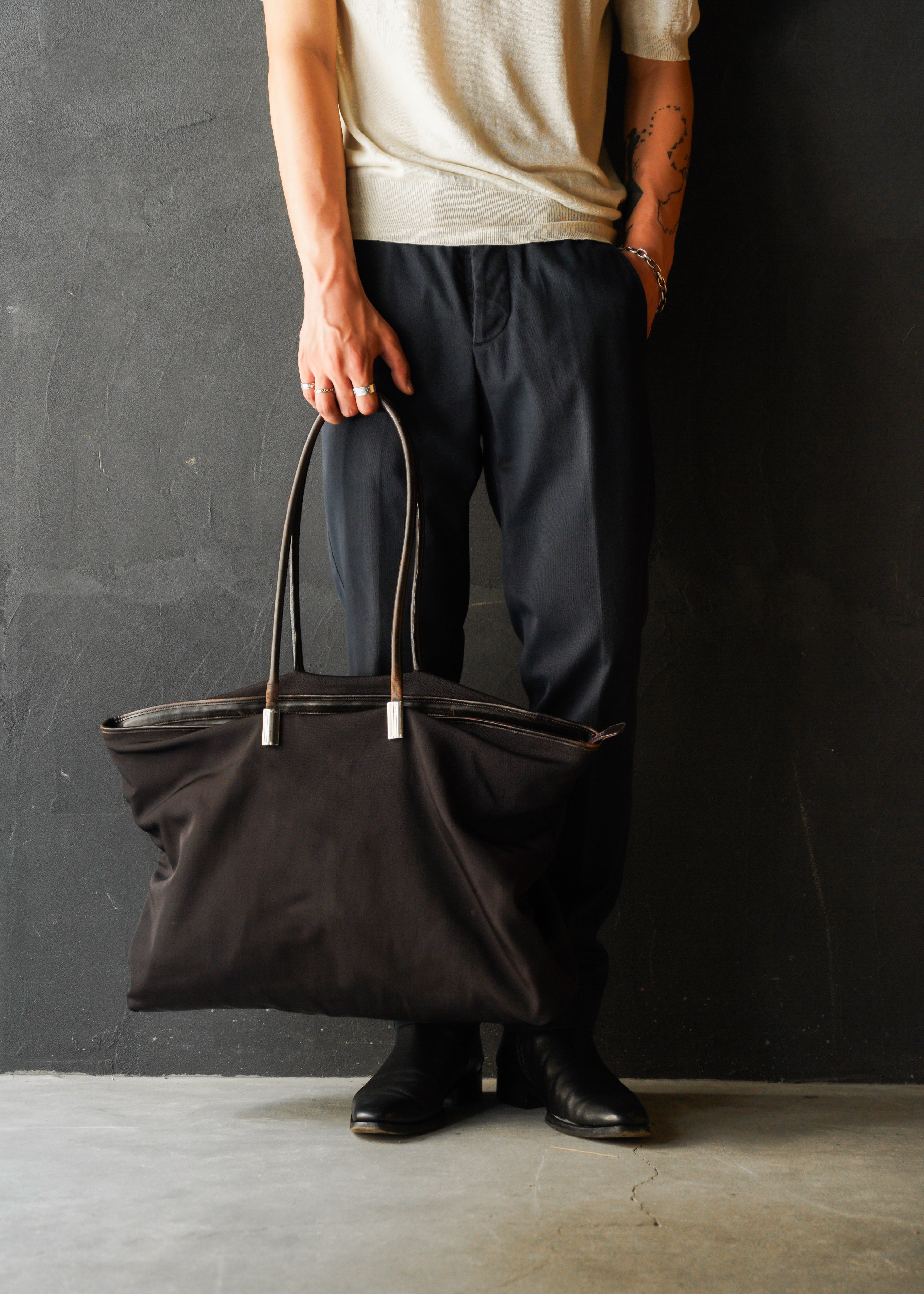 90-00’s GUCCI leather handle nylon boston bag