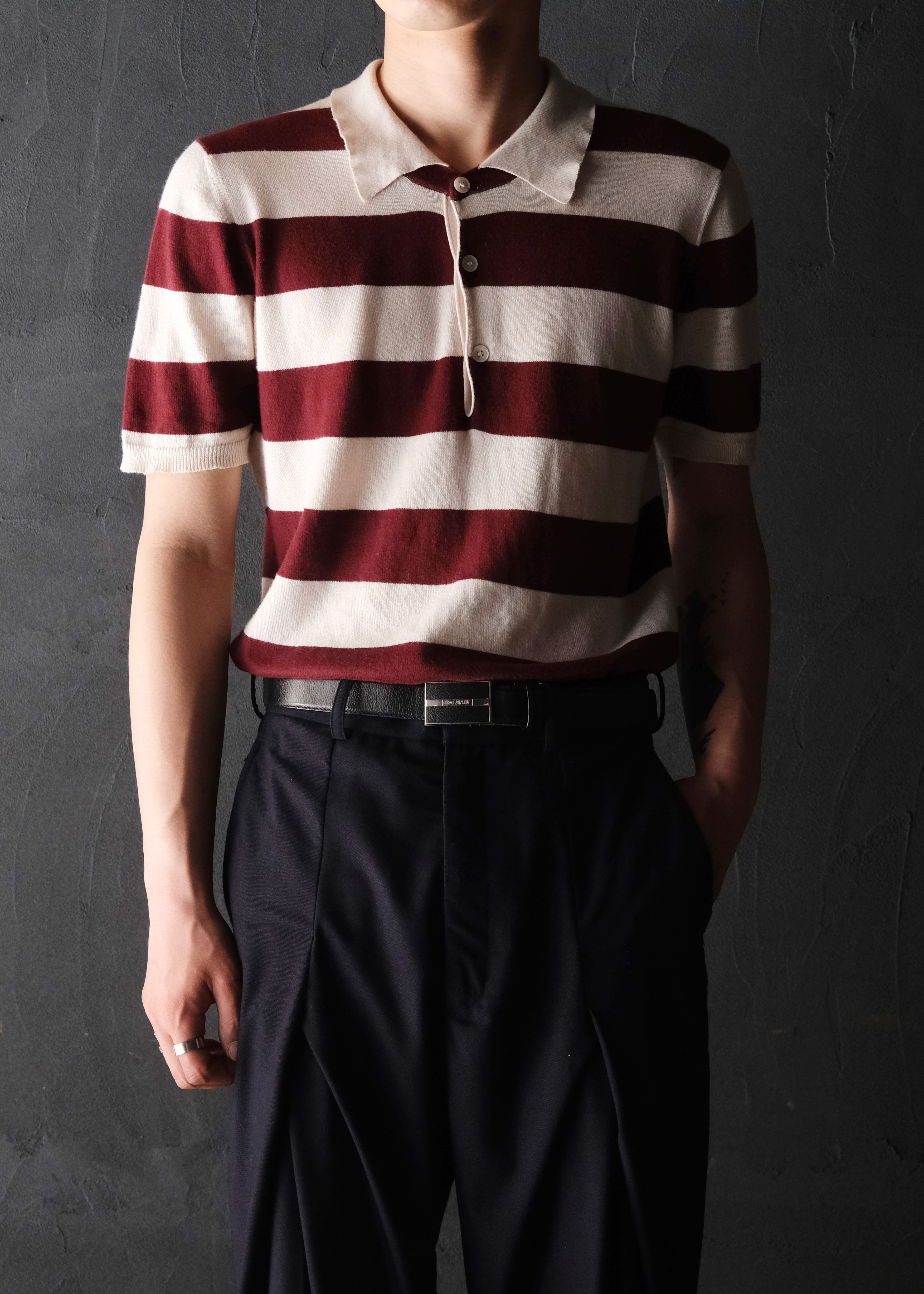 HELMUT LANG 98SS short sleeves border polo knit top