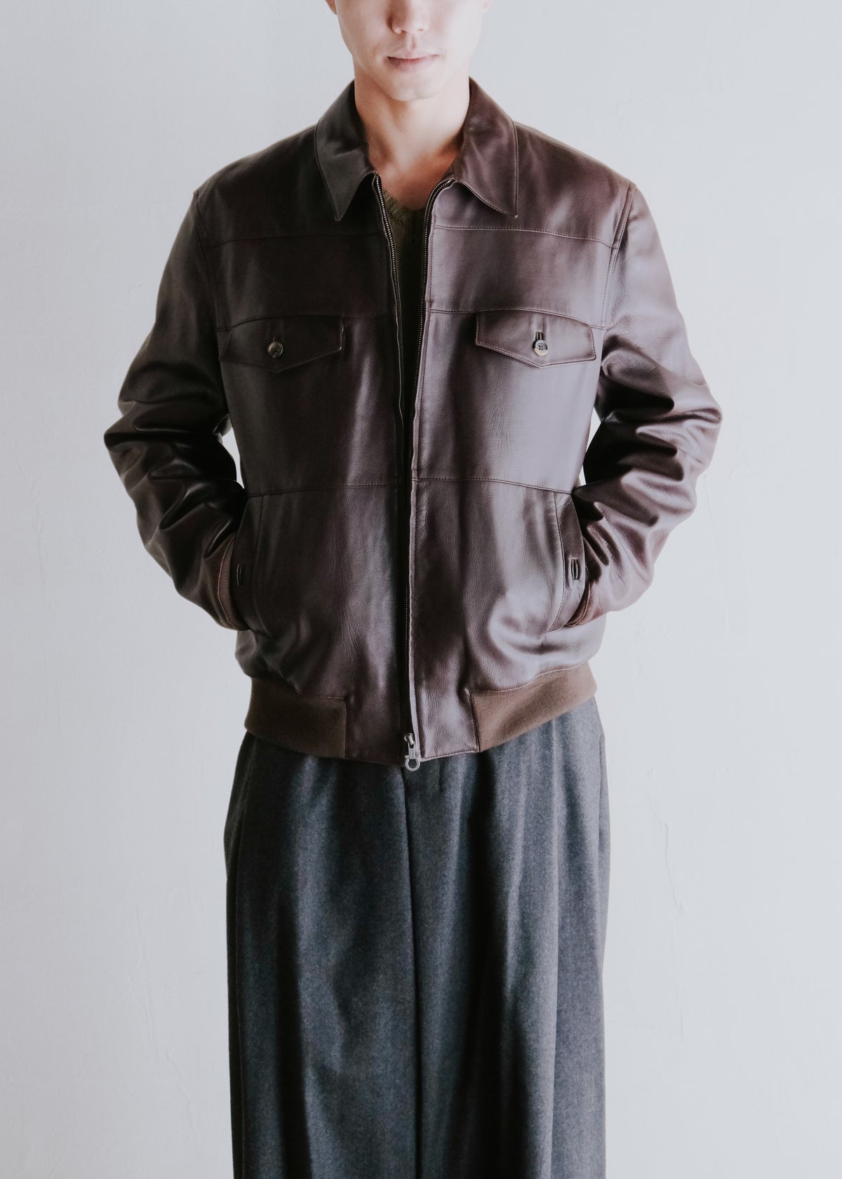 90-00's Salvatore Ferragamo 4 pockets zip up leather blouson