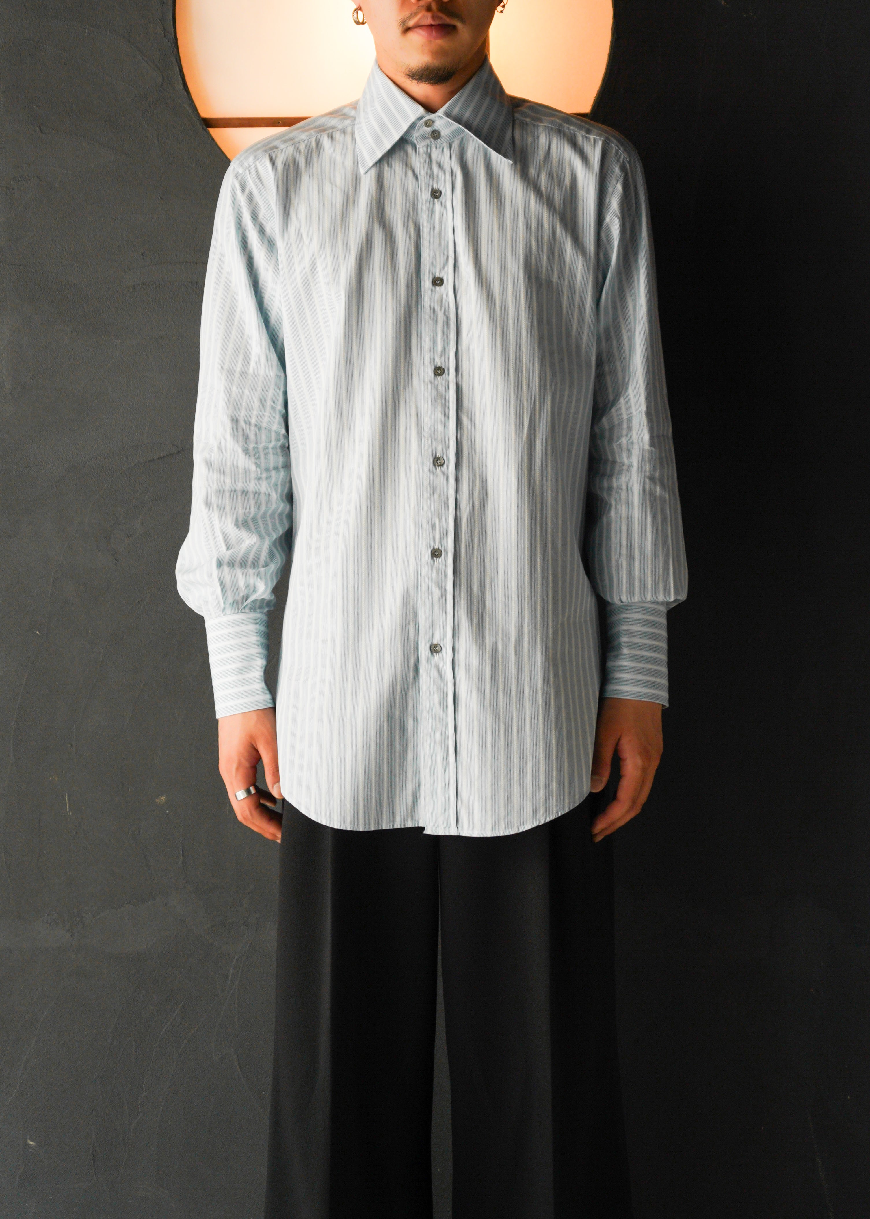 90-00’s GUCCI wide collar stripe cotton shirt
