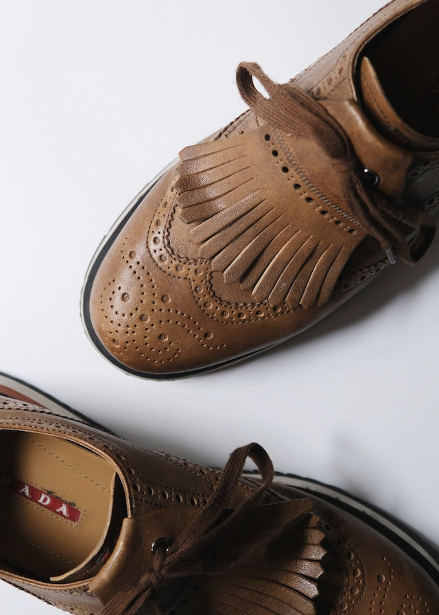 00's PRADA SPORT wingtip tassel leather sneakers