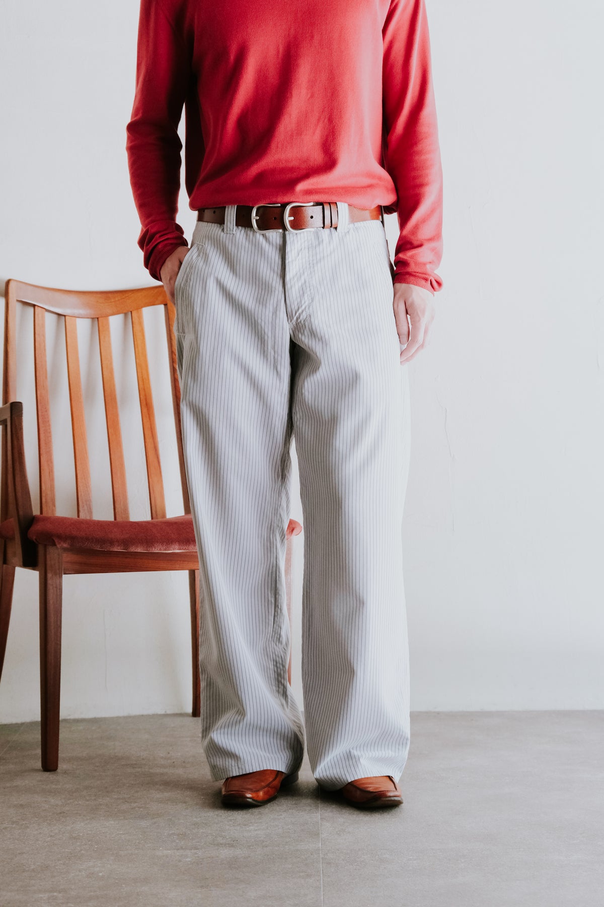 00's EMPORIO ARMANI striped wide buggy modal trousers