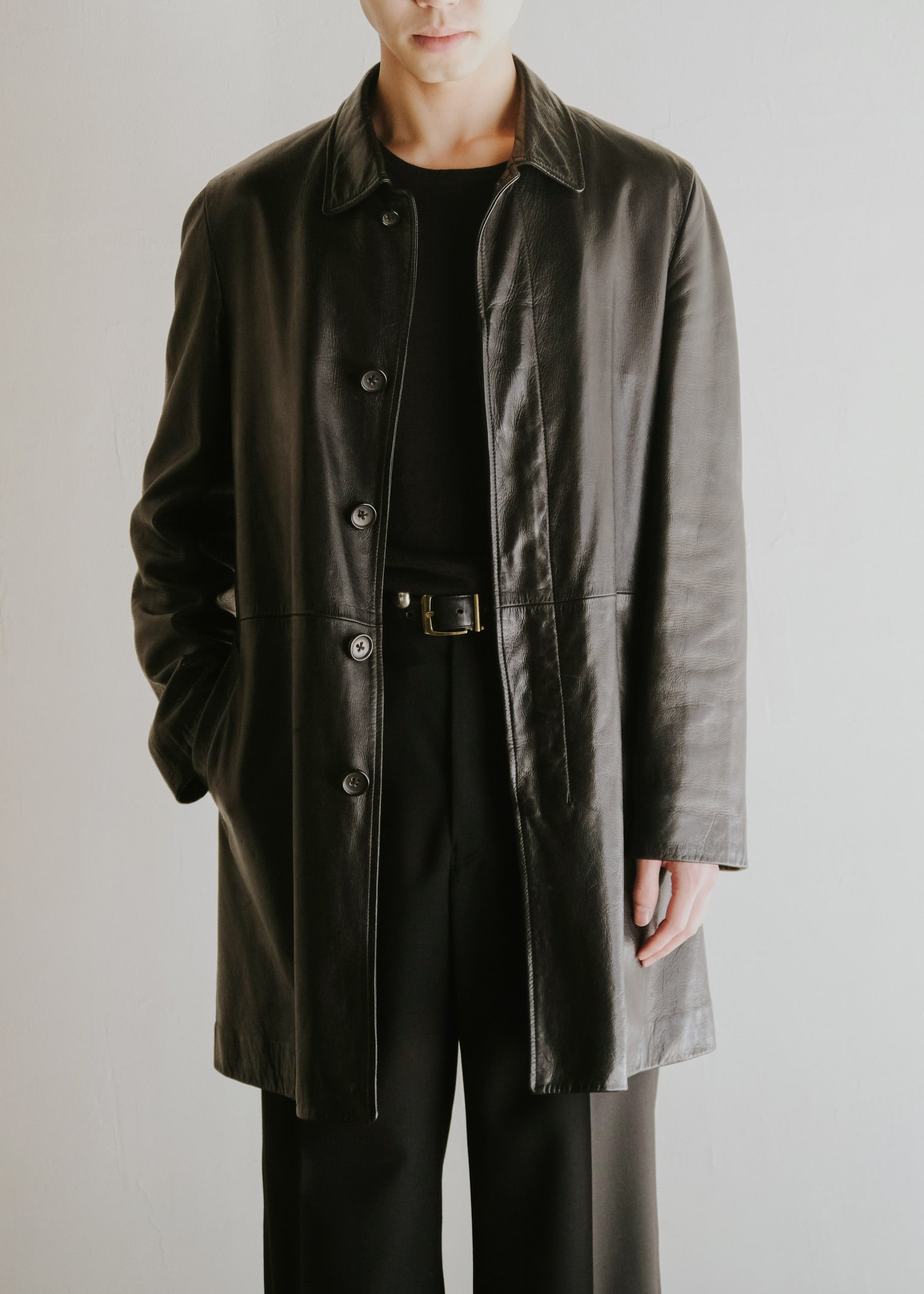 00's JIL SANDER fly front leather mid length coat