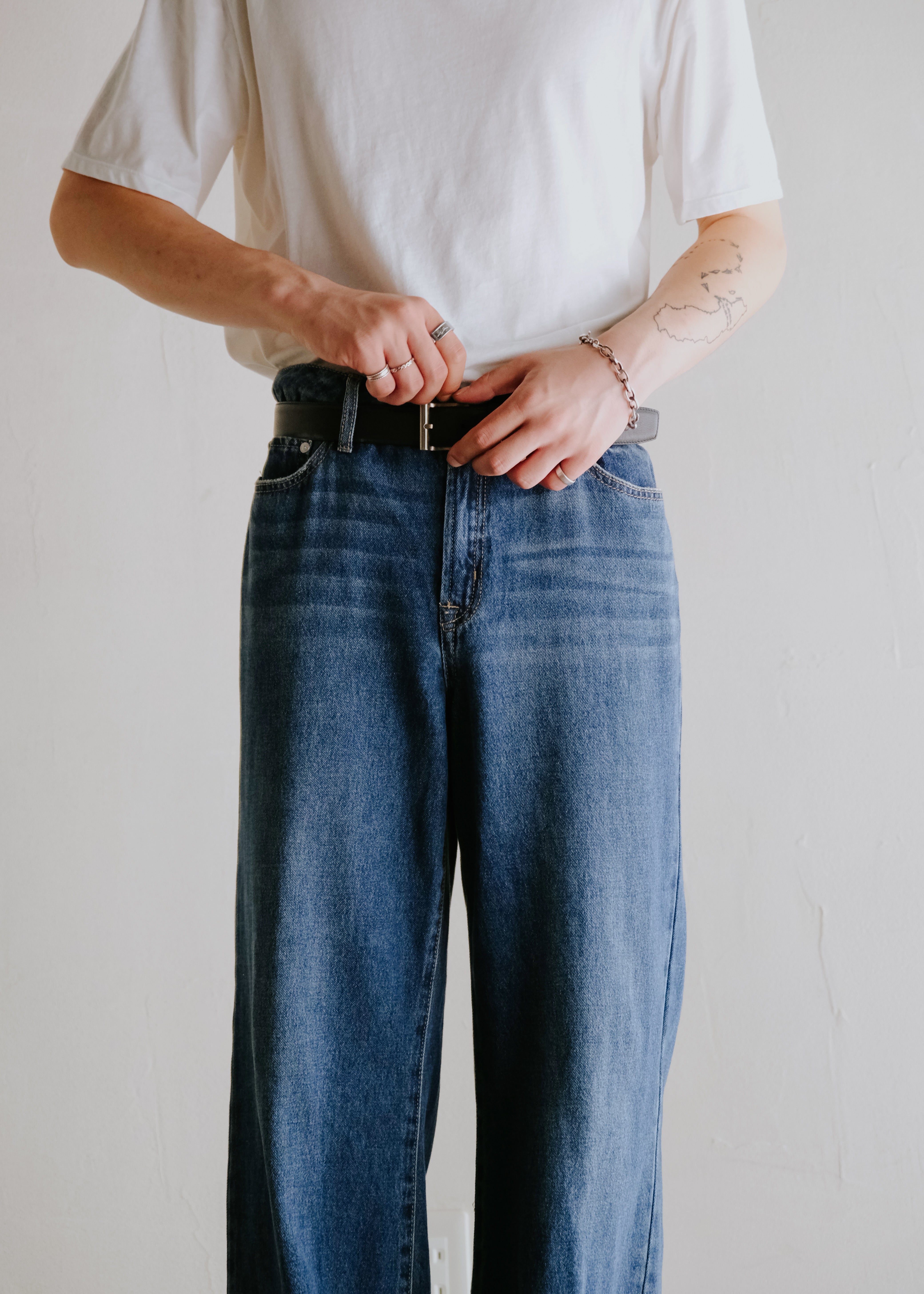 wide straight denim trousers