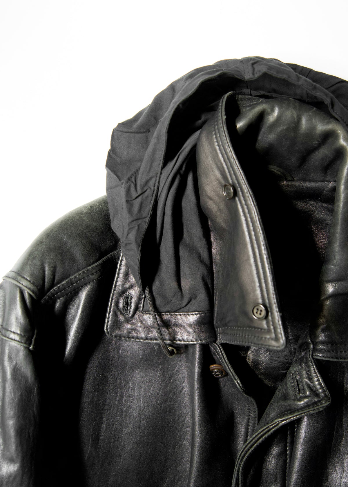 80-90's RUFFO fly front hooded leather blouson