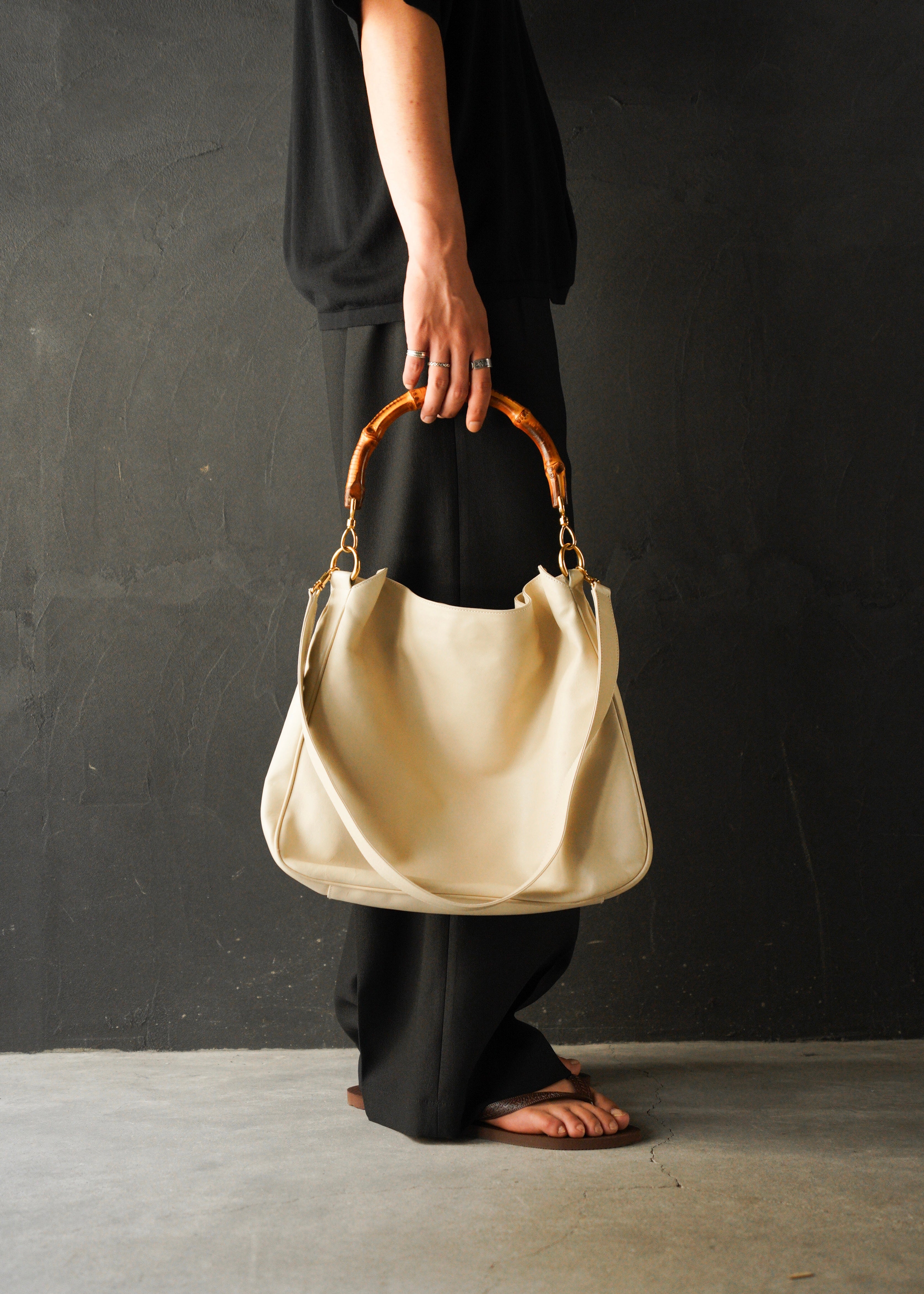 GUCCI bamboo handle 2 way leather shoulder bag