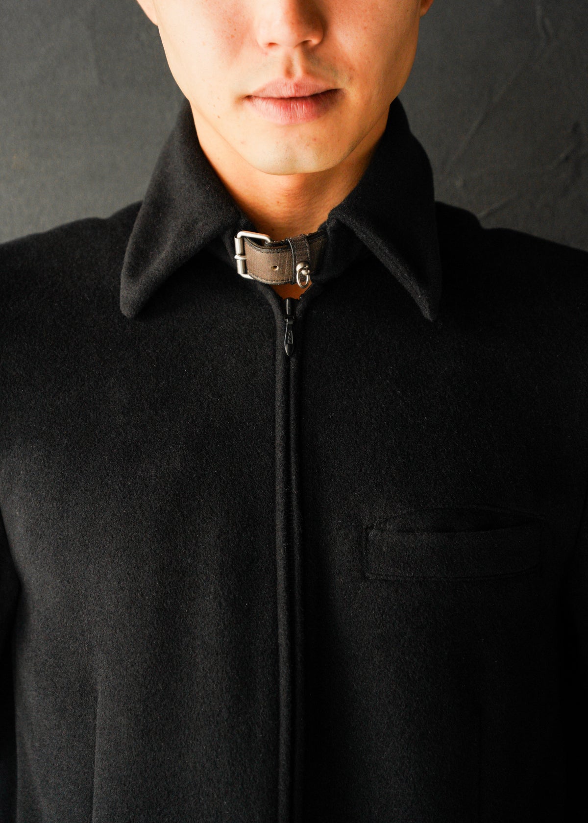 Jean Paul Gaultier HOMME belted neck double zip angora blend wool maxi-length coat