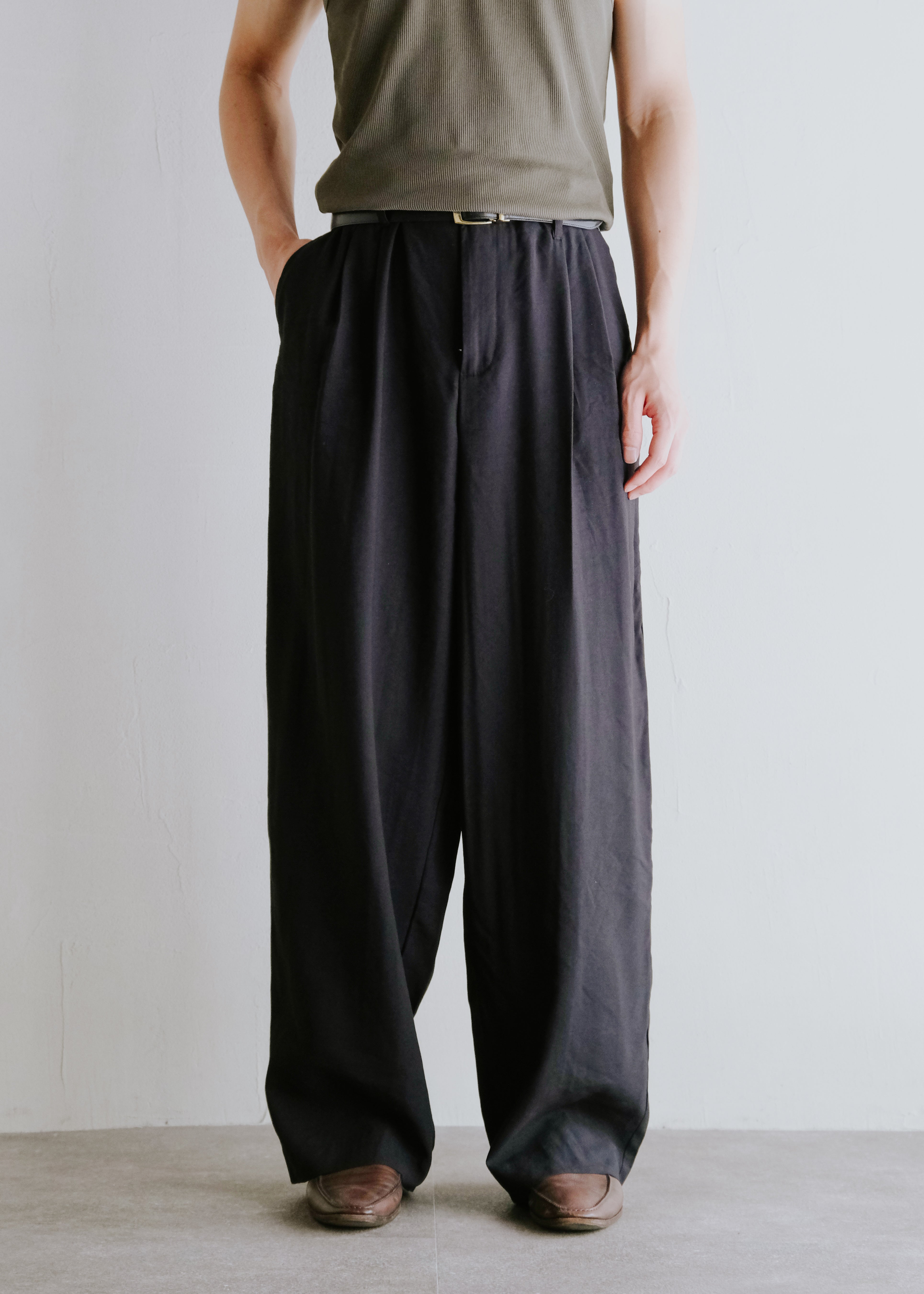 two tucked rayon slacks