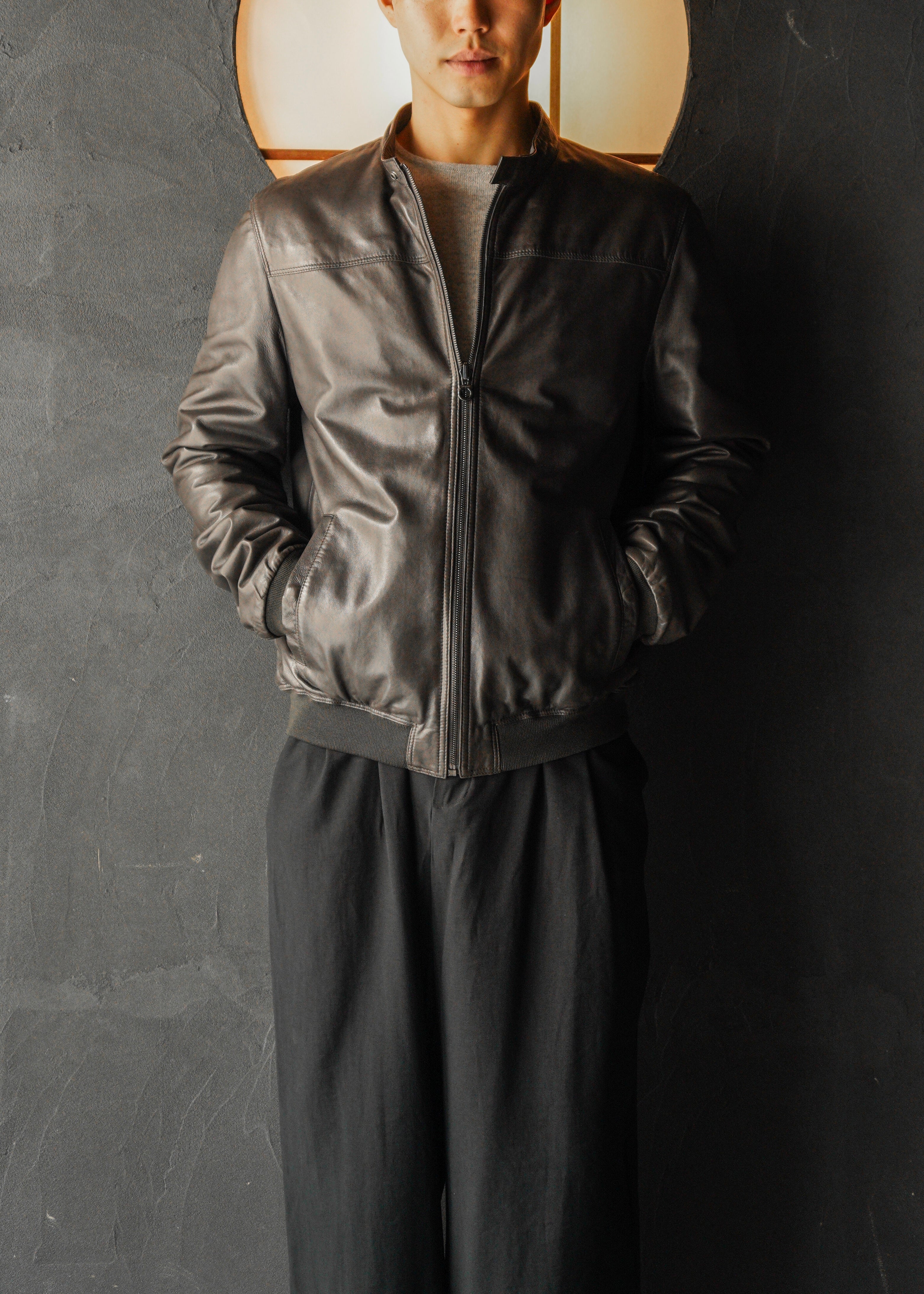 90’s Salvatore Ferragamo reversible single zip up leather jacket