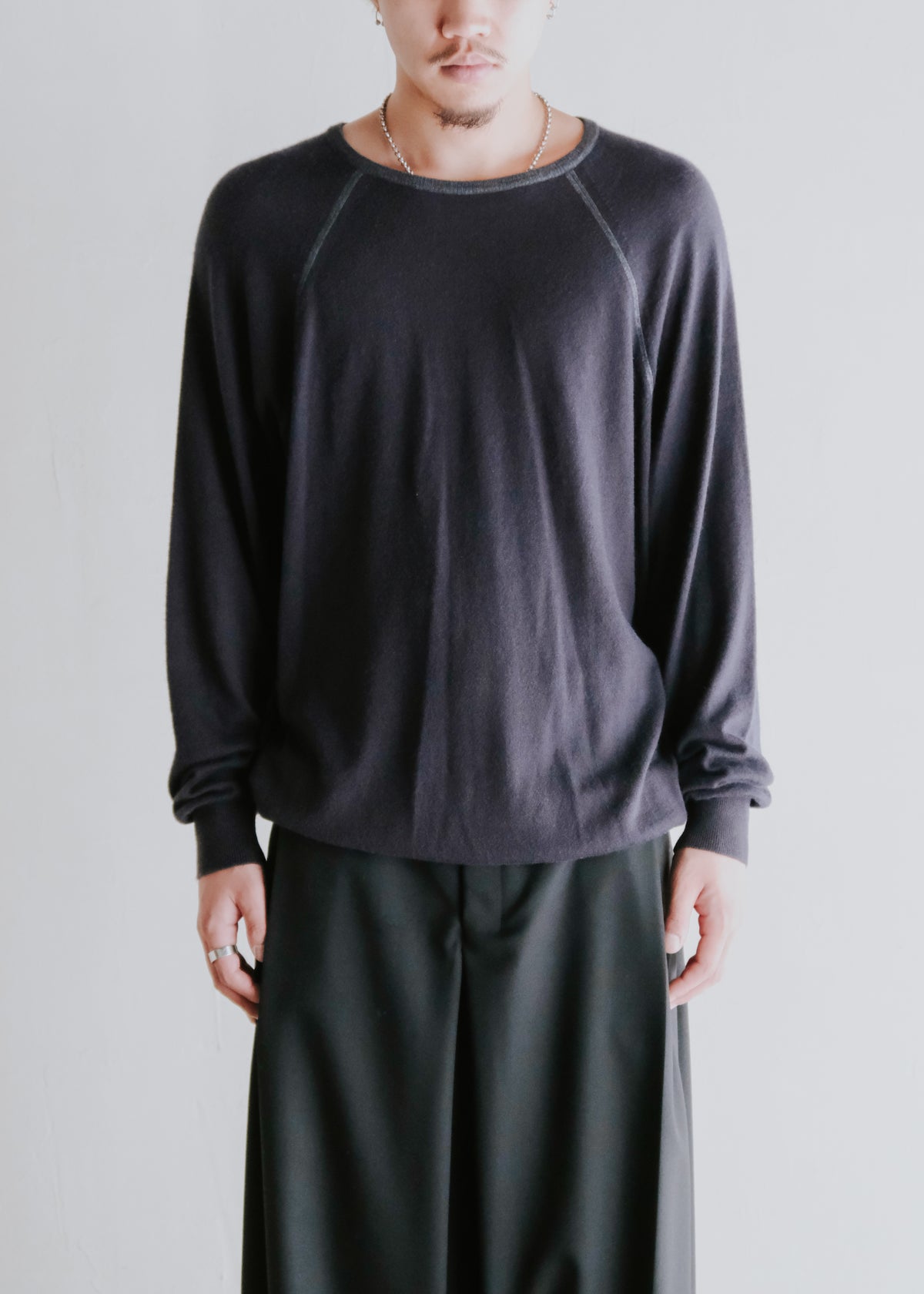 00's Salvatore Ferragamo cashmere cotton raglan sleeve crew neck knit