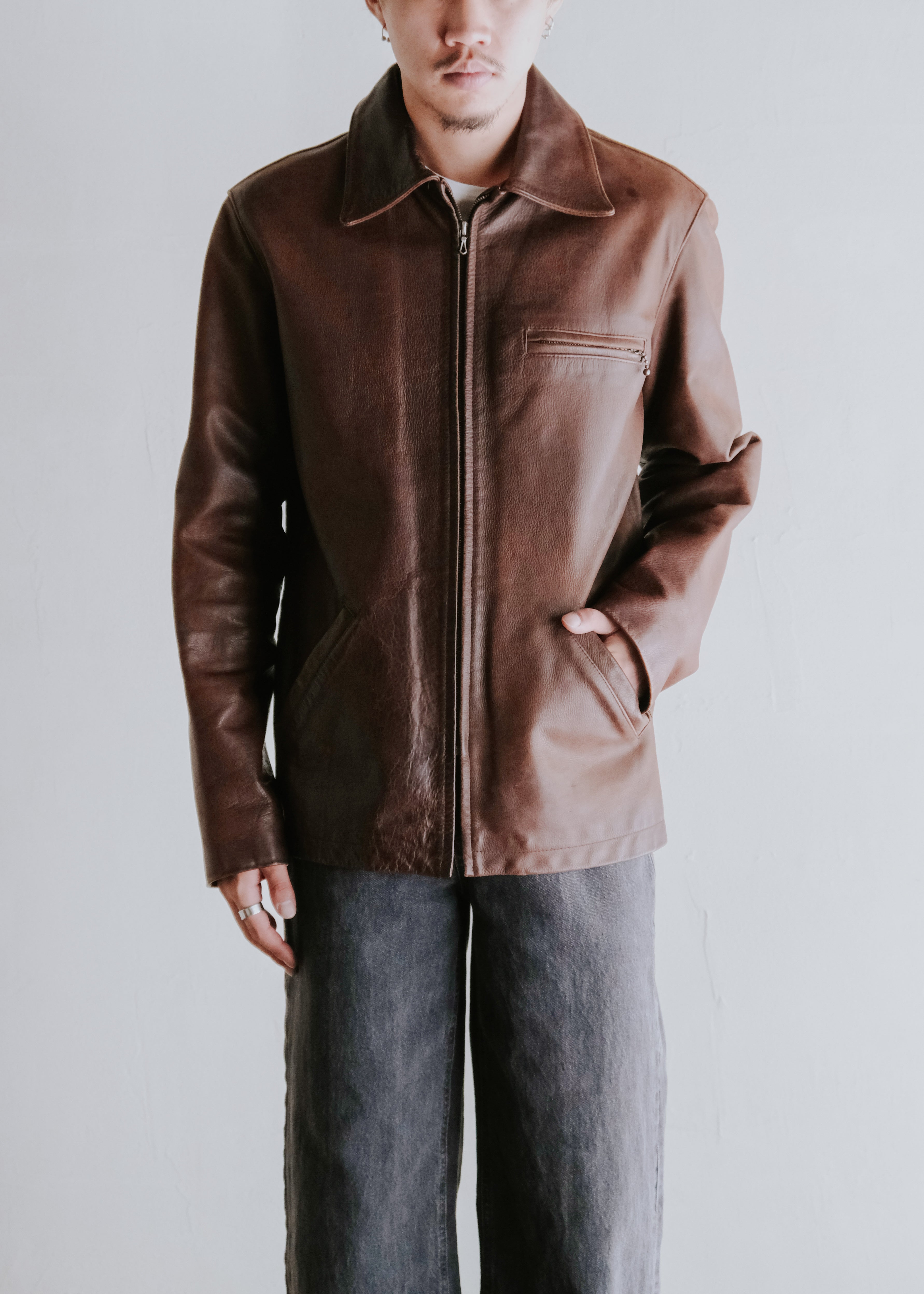 90's A.P.C. cow leather zip up jacket