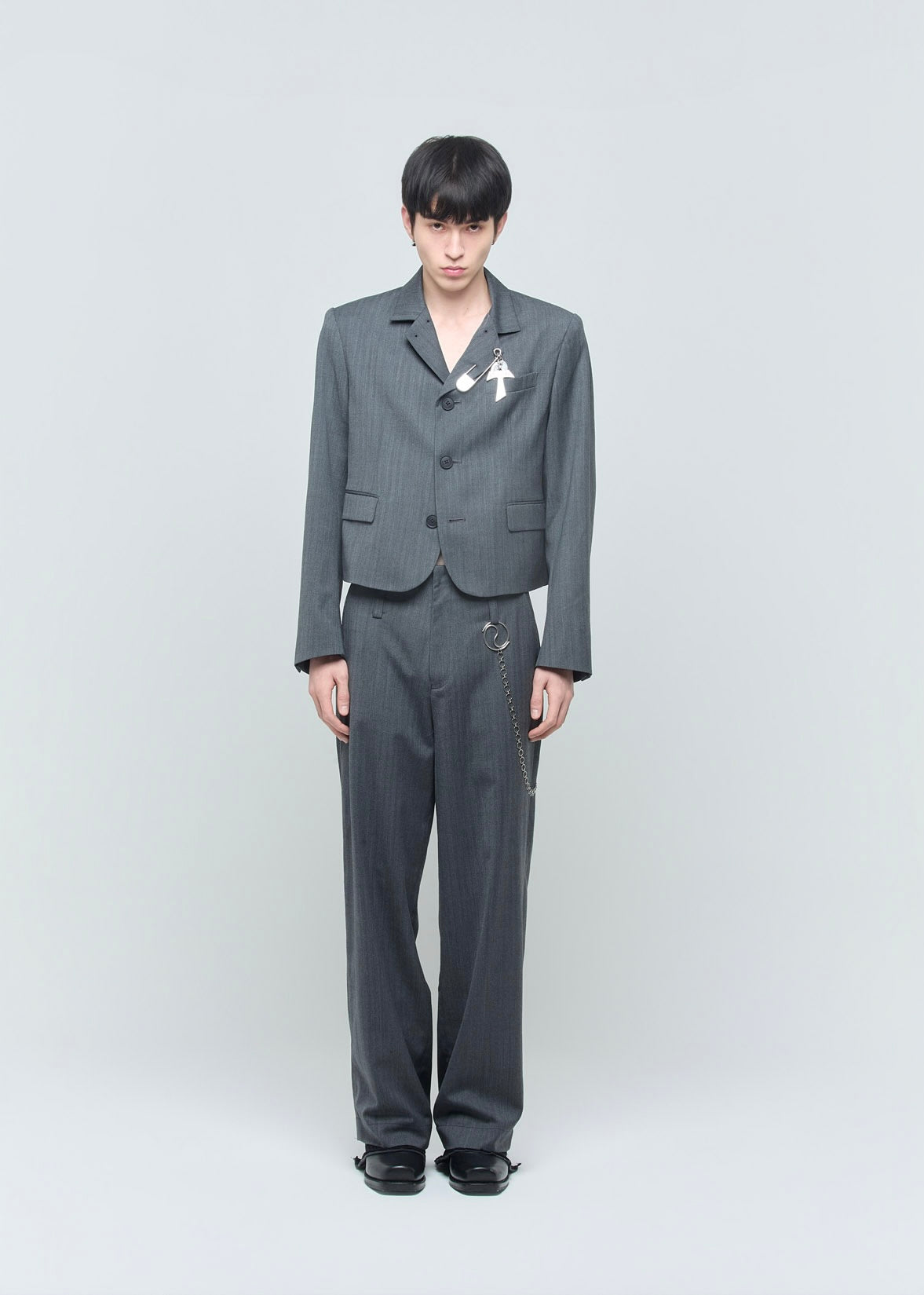SHOOP 26AW RAYMOND CHAIN TROUSERS / Grey Herringbone