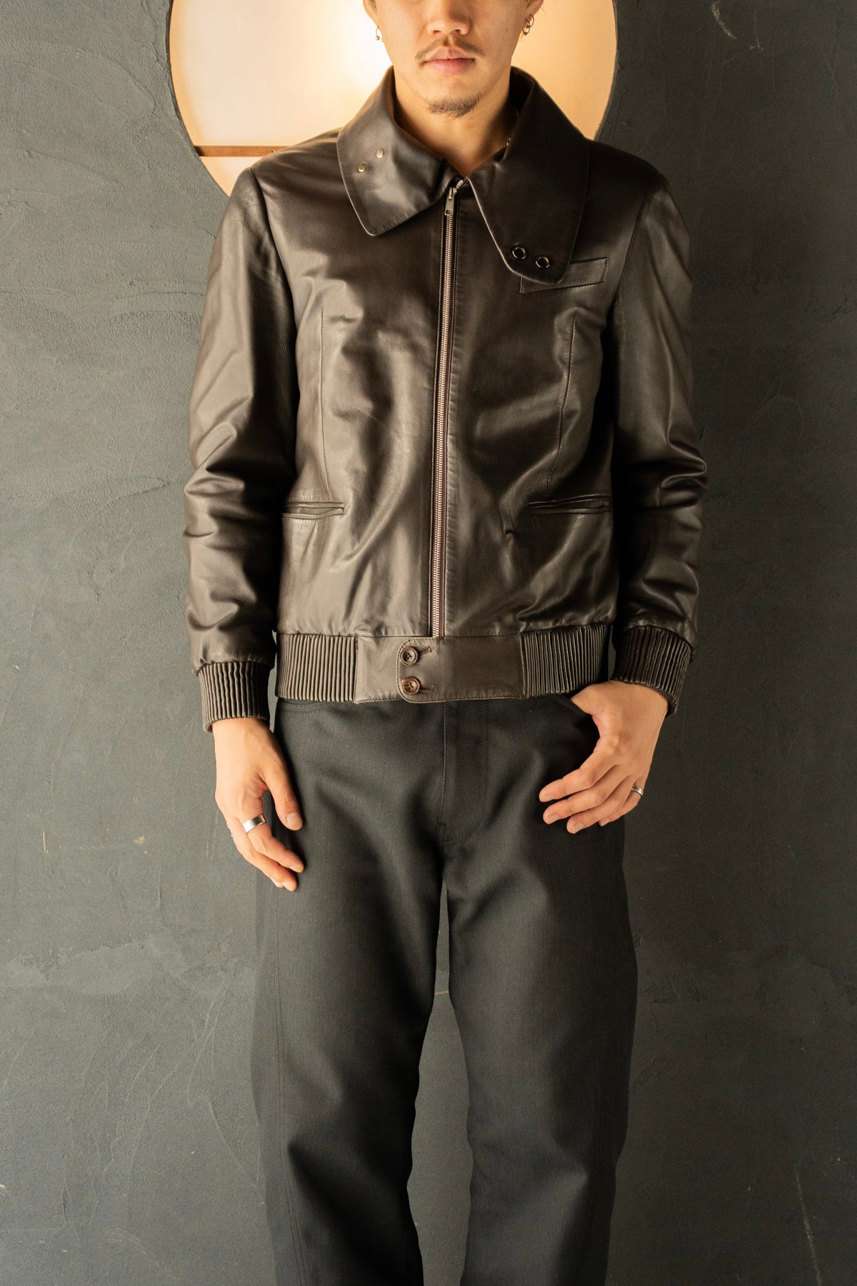 Paul Smith 2010AW stand collar zip up lamb leather jacket