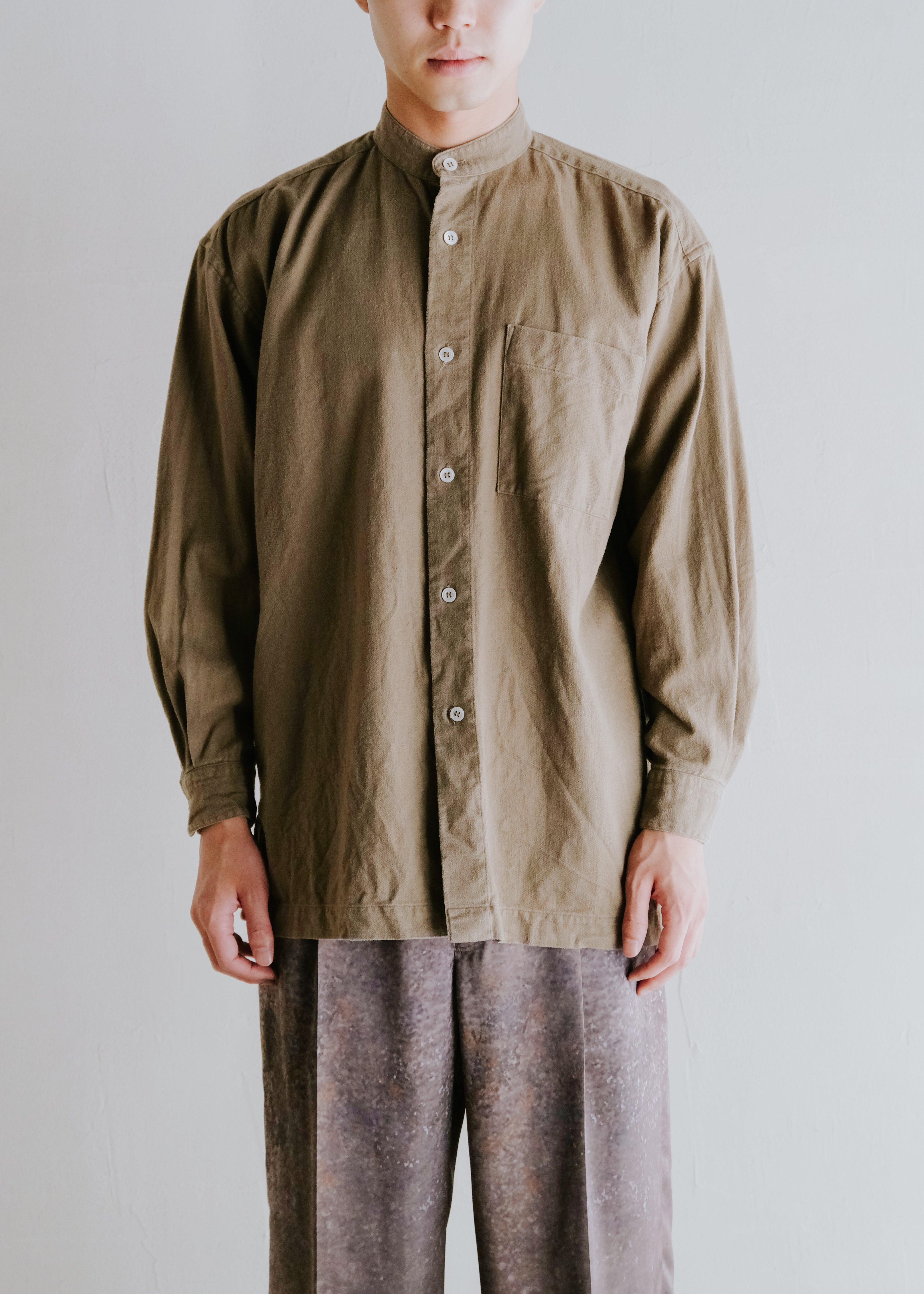 80-90's ISSEY MIYAKE im MIYAKE DESIGH STUDIO brushed cotton band collar shirt