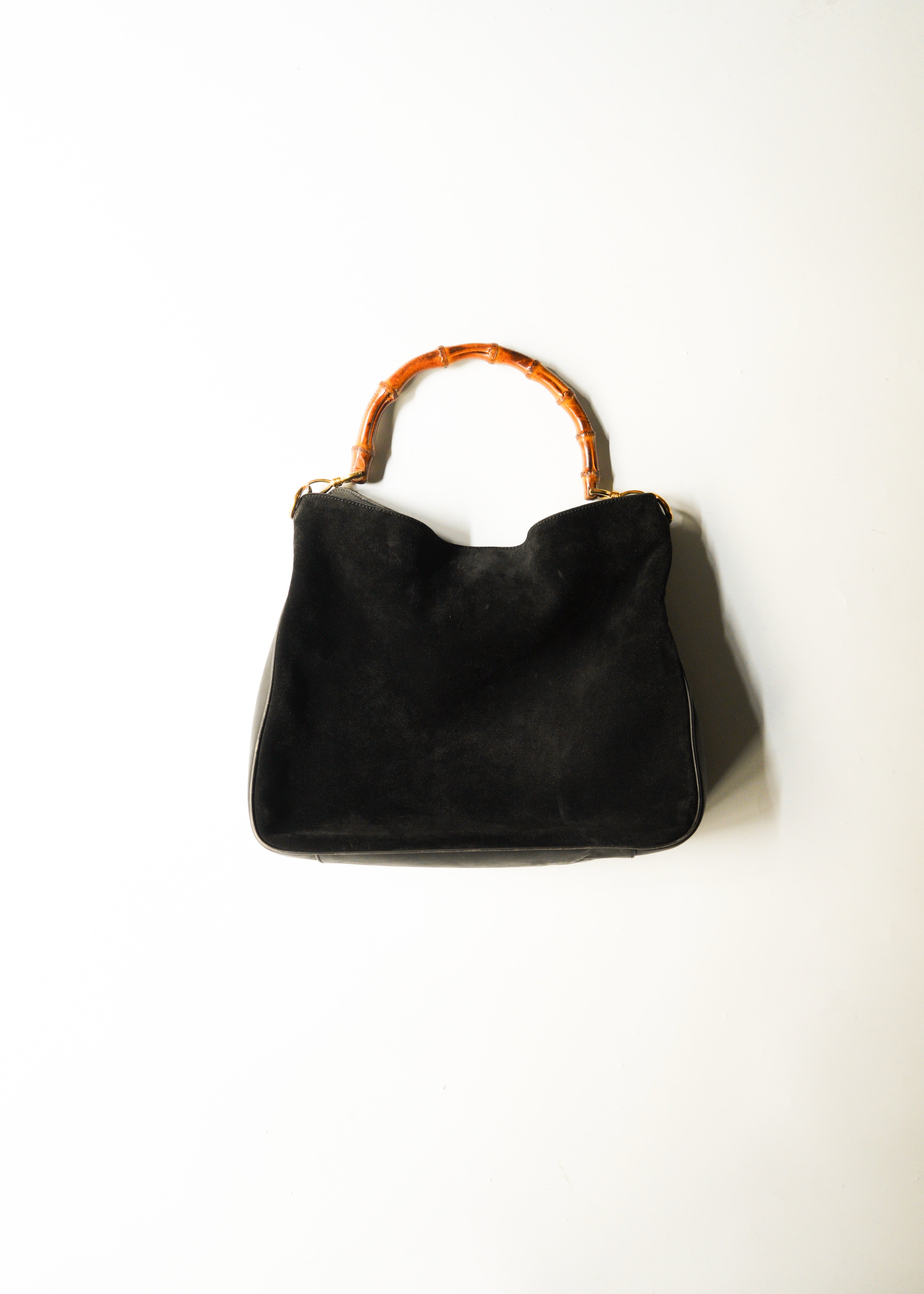 90-00's GUCCI bamboo suede leather 2way shoulder bag