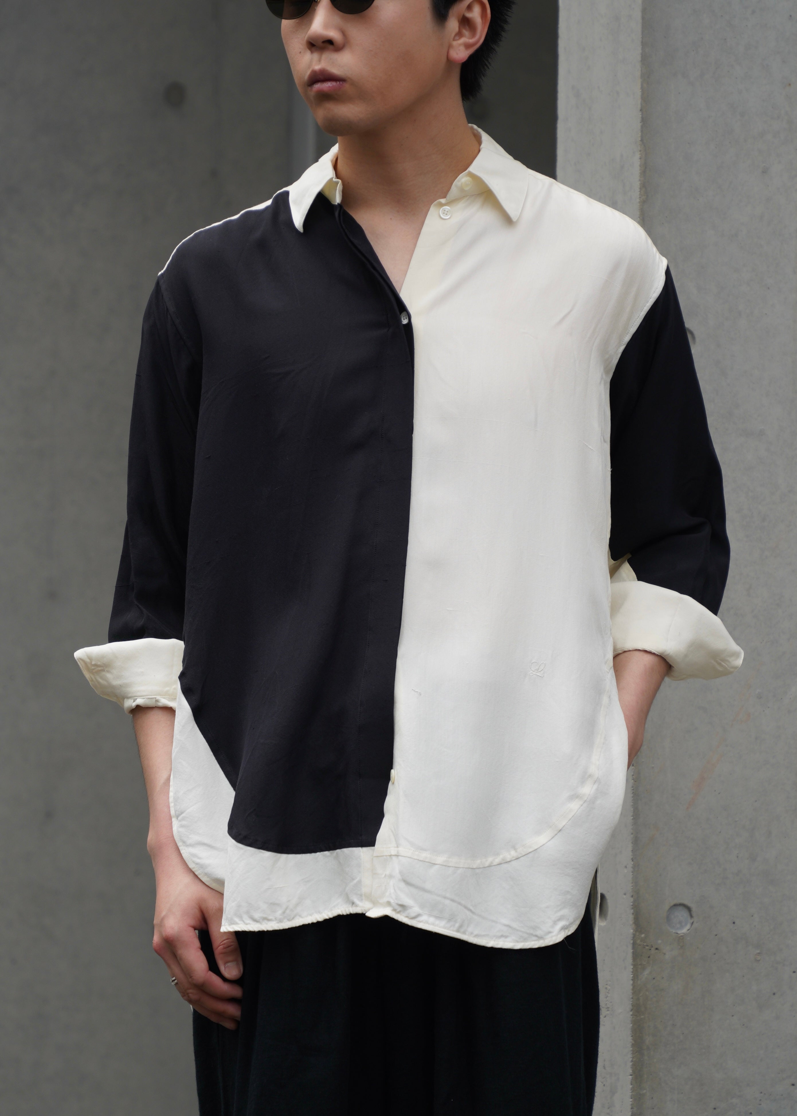 Loewe Two-Tone Silk Fly-Front Shirt