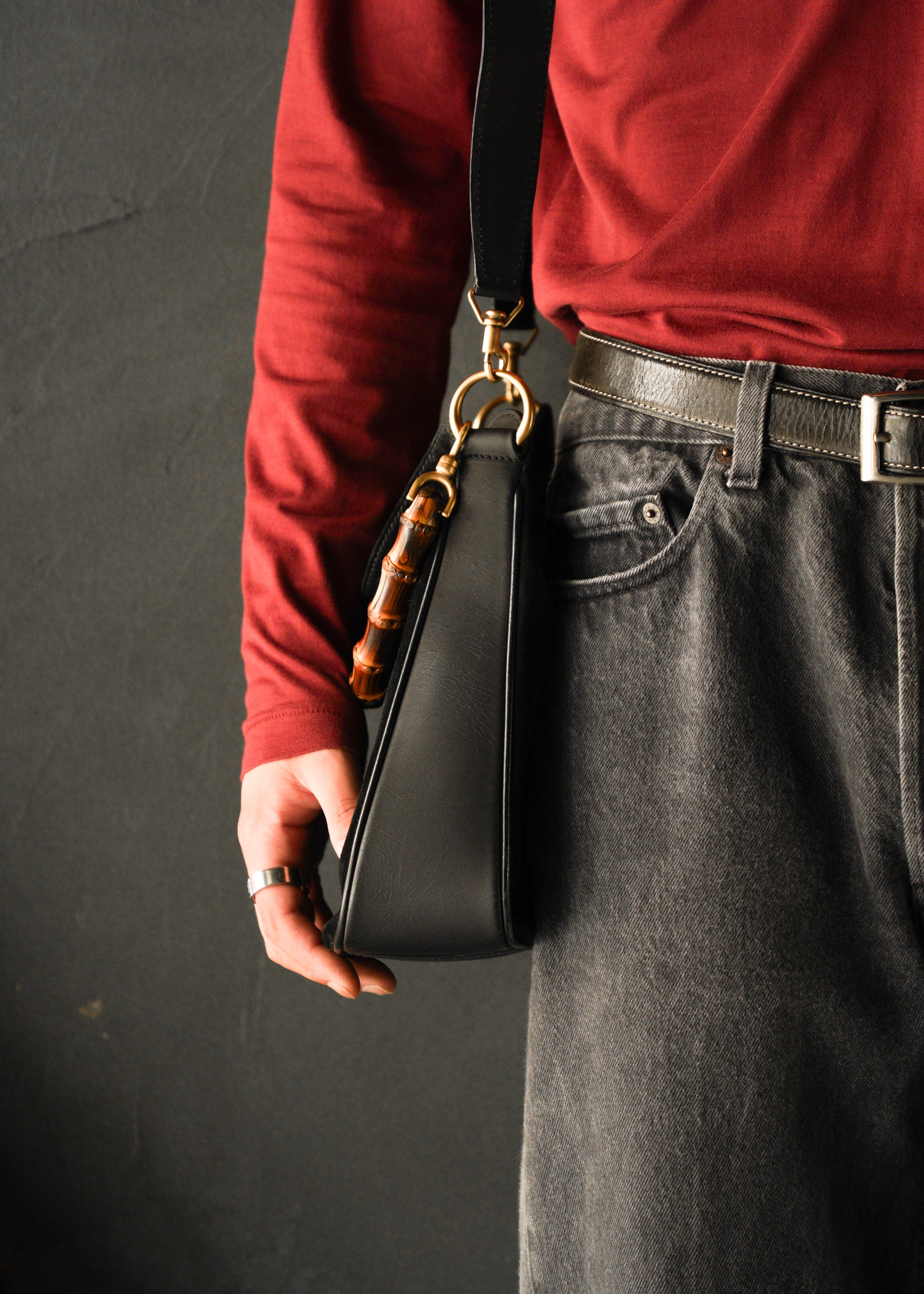 90-00’s GUCCI bamboo handle suede leather 2 way shoulder bag