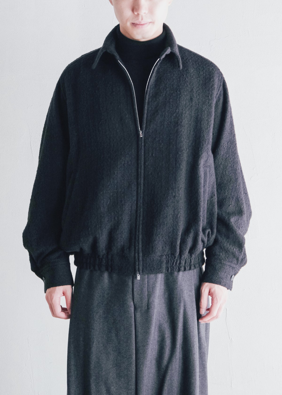 nonnotte 26AW Draping Big Yoke Raglan Drizzler Jacket N Tweed 002 / Smoked Black