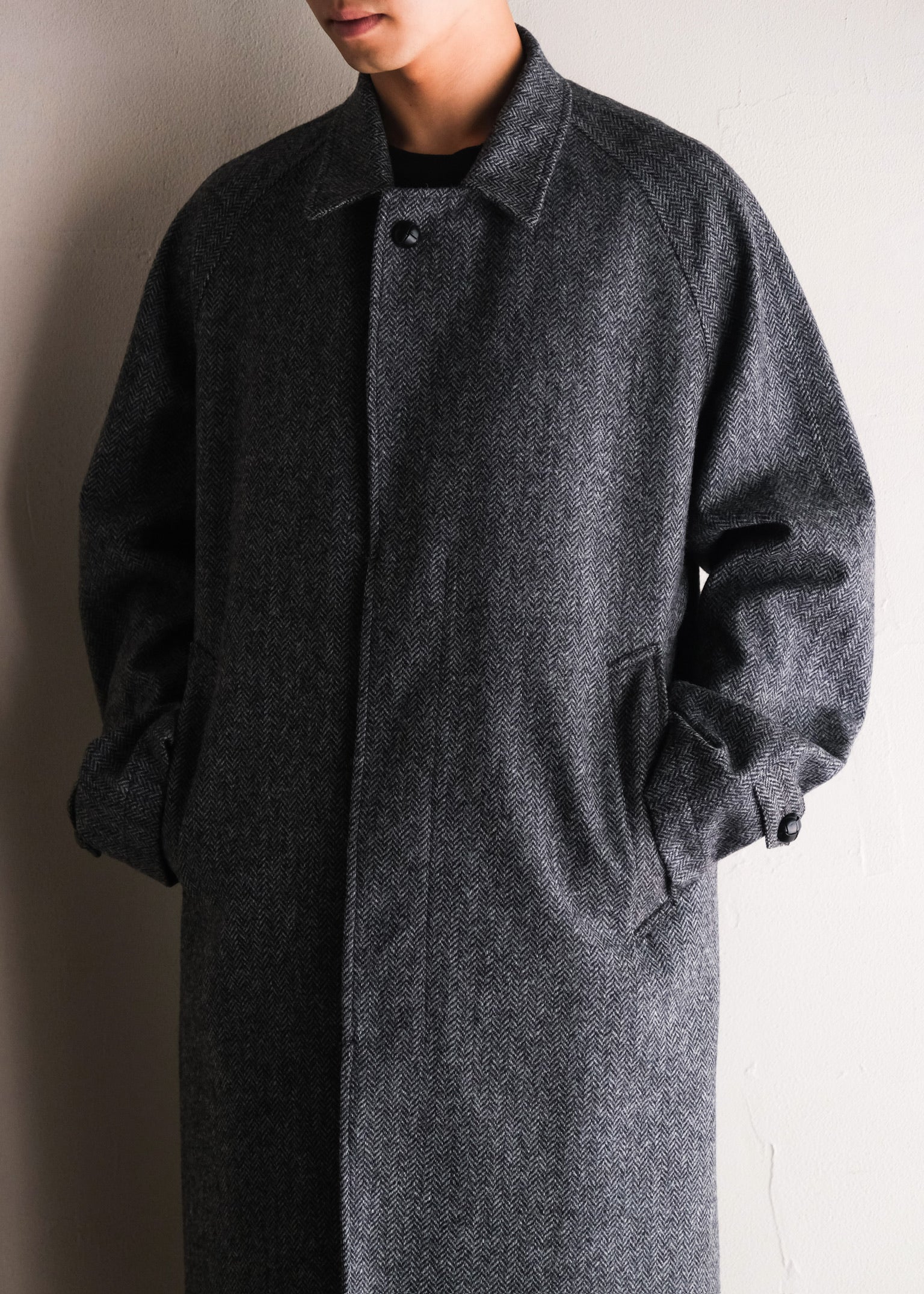 PHENIX by TKMT TYPE P-002A wool tweed balmacaan coat / Gray