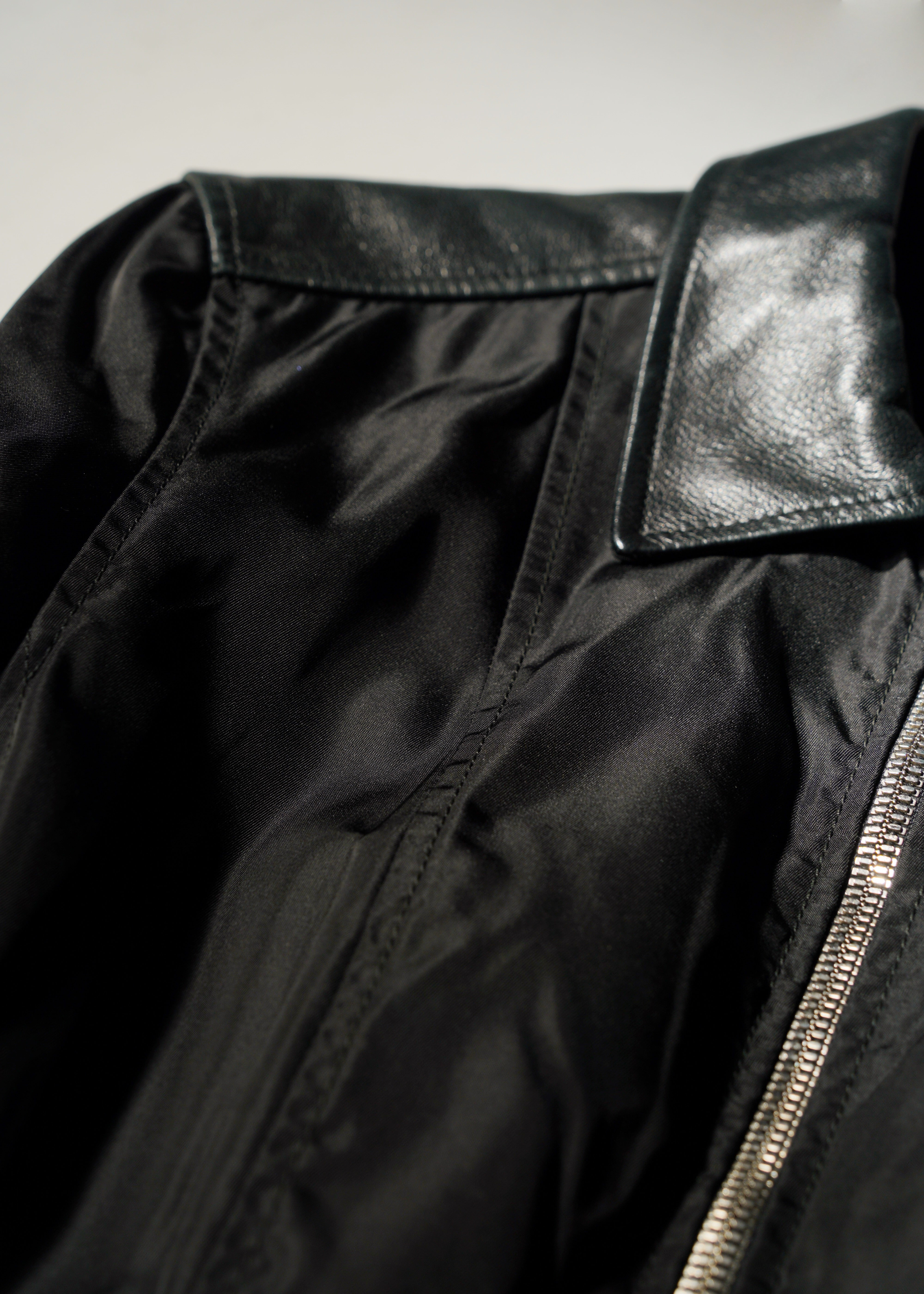 90's PRADA leather nylon docking zip up jacket