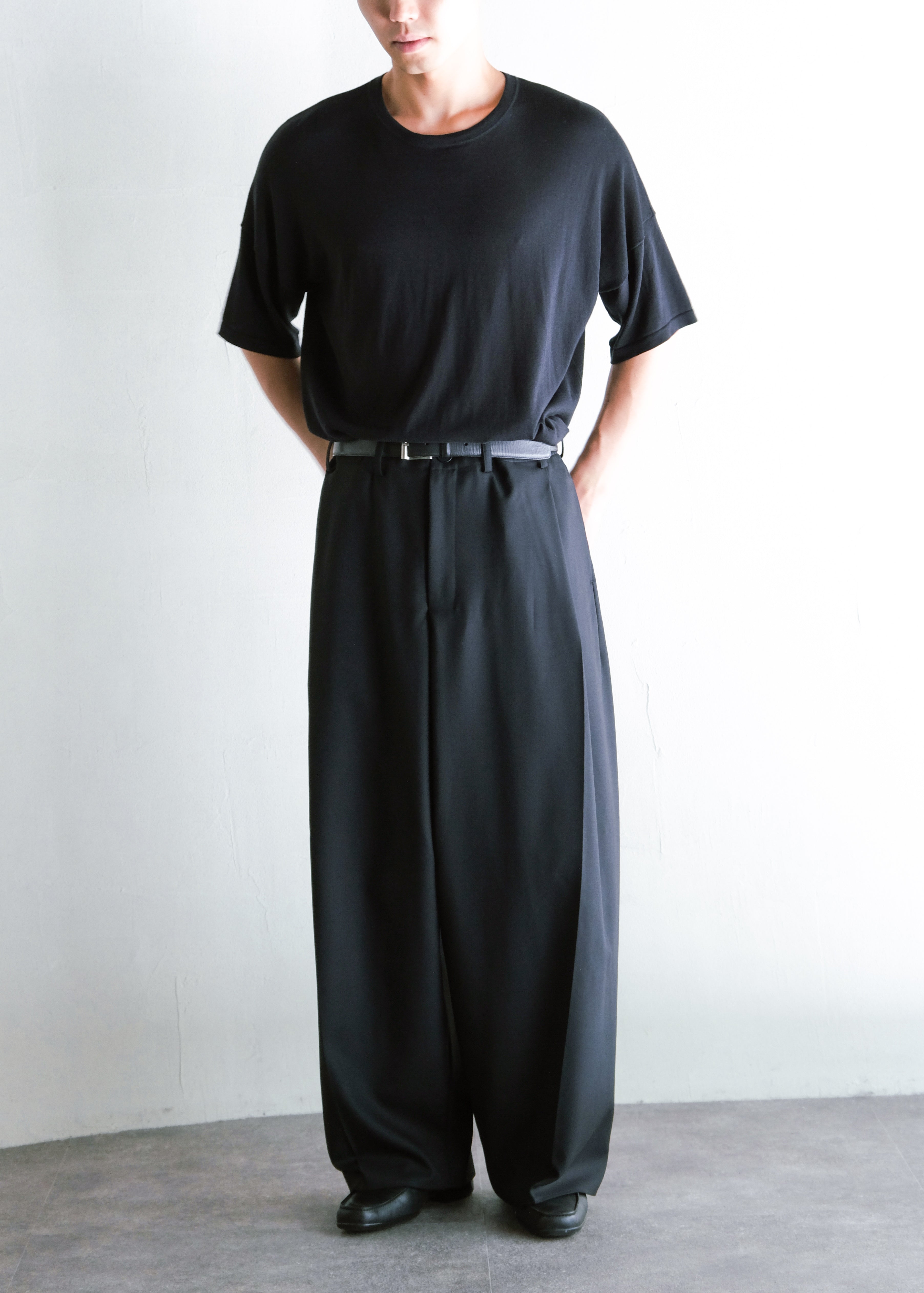 nonnotte 26AW Draping Crotch Box Pleats One- Tuck Trousers/ Deep Black
