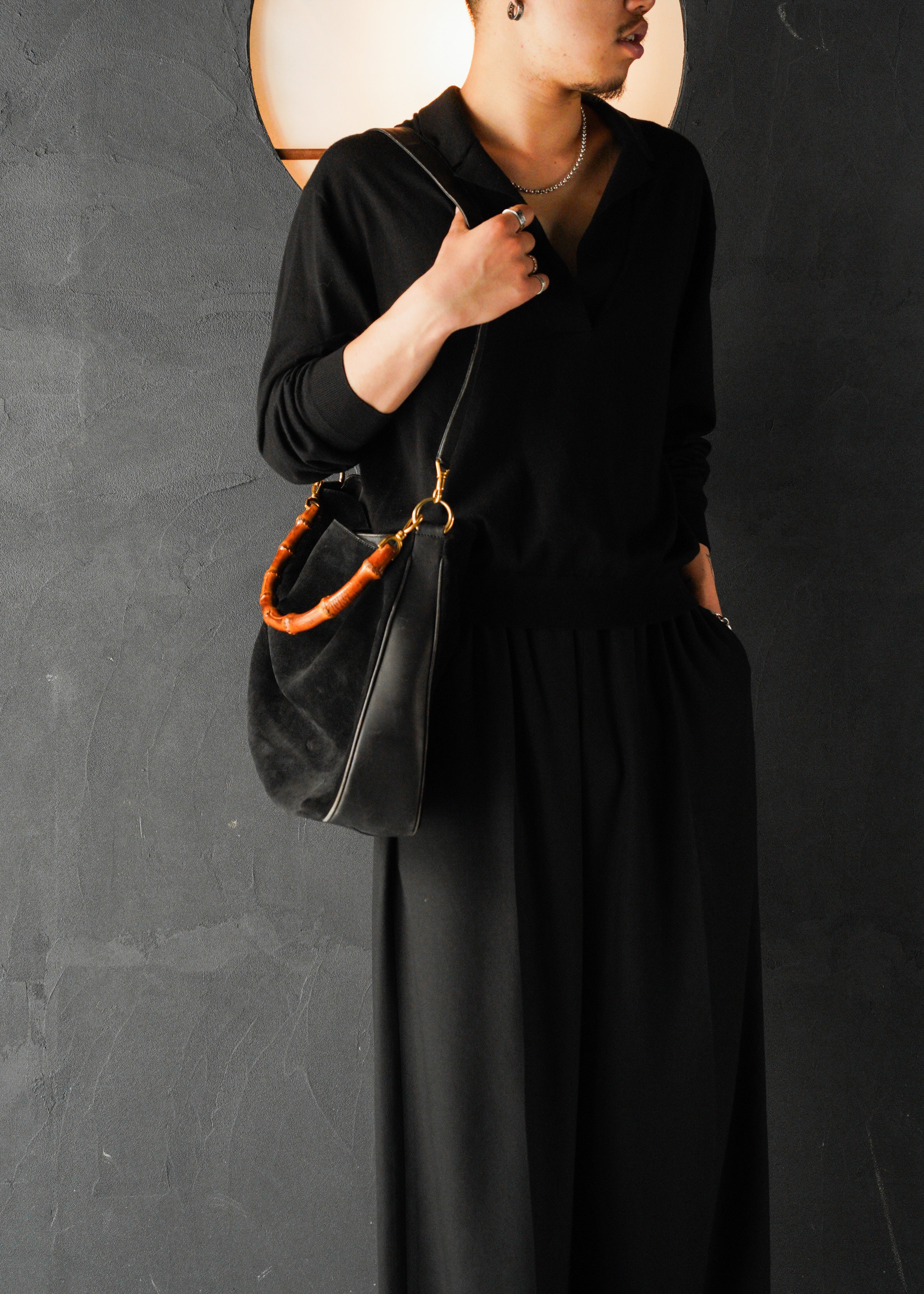 90-00's GUCCI bamboo suede leather 2way shoulder bag