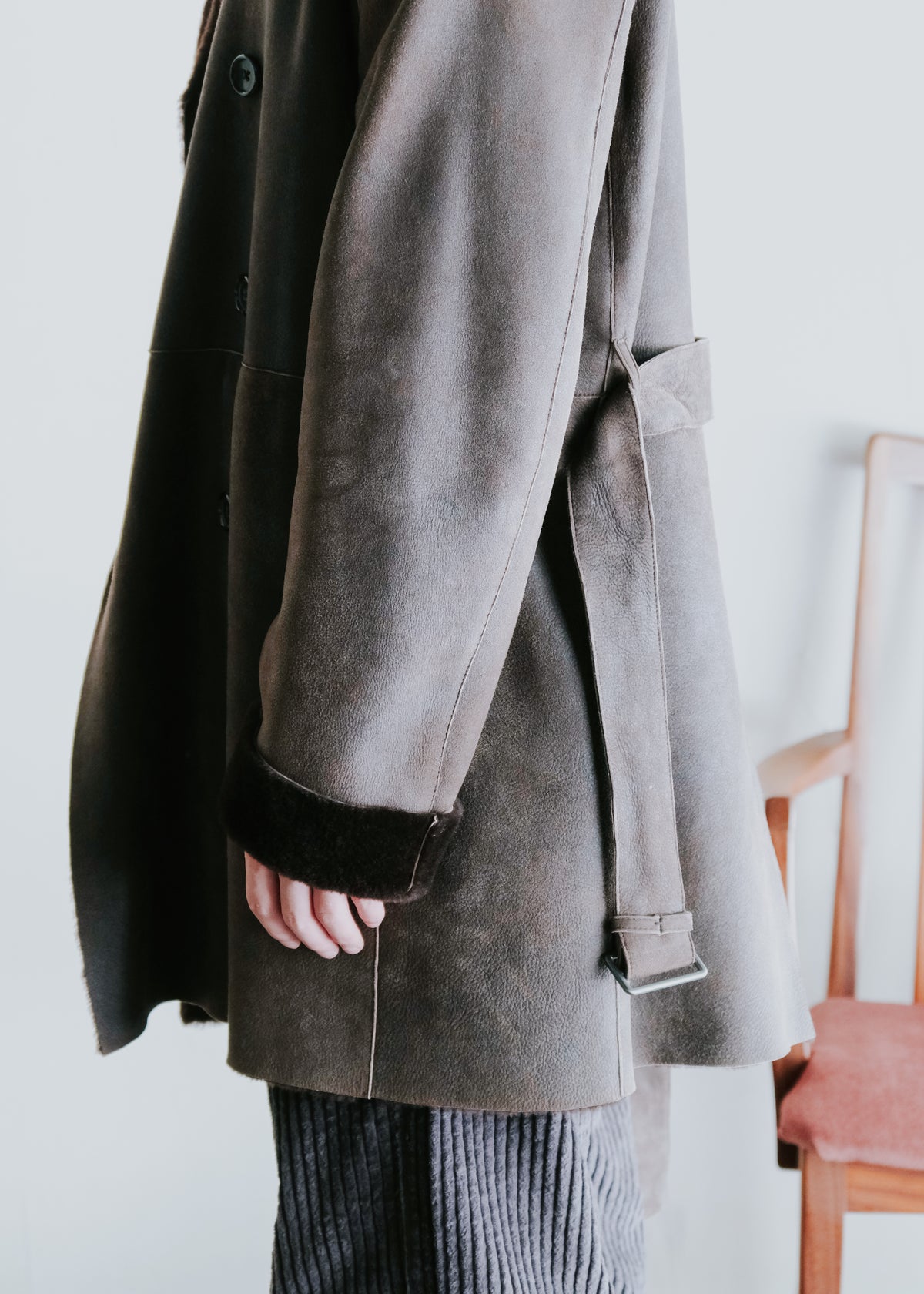 00's JIL SANDER shearling leather double-breasted half coat