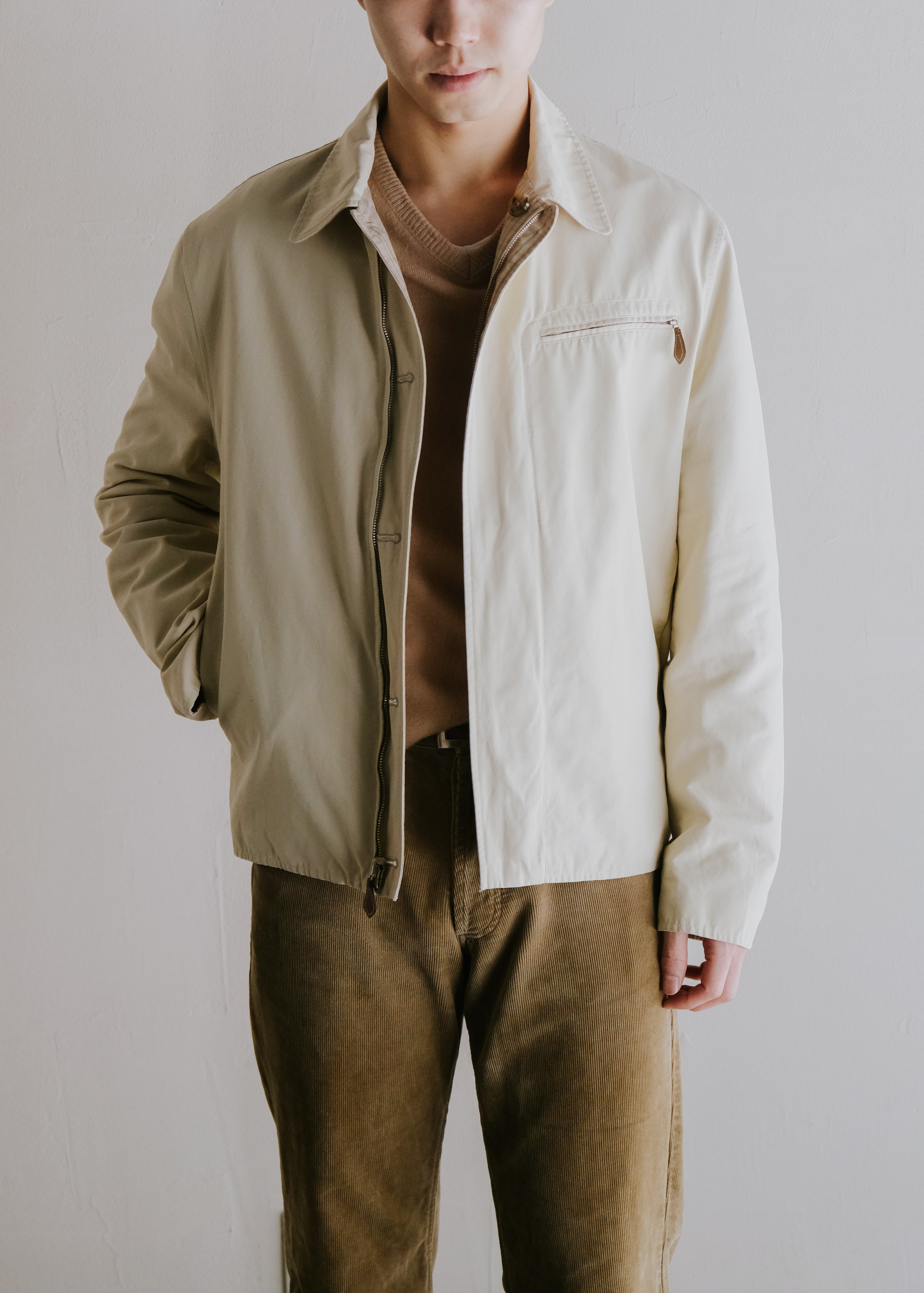 00's- HERMÈS fly front reversible drizzle type jacket
