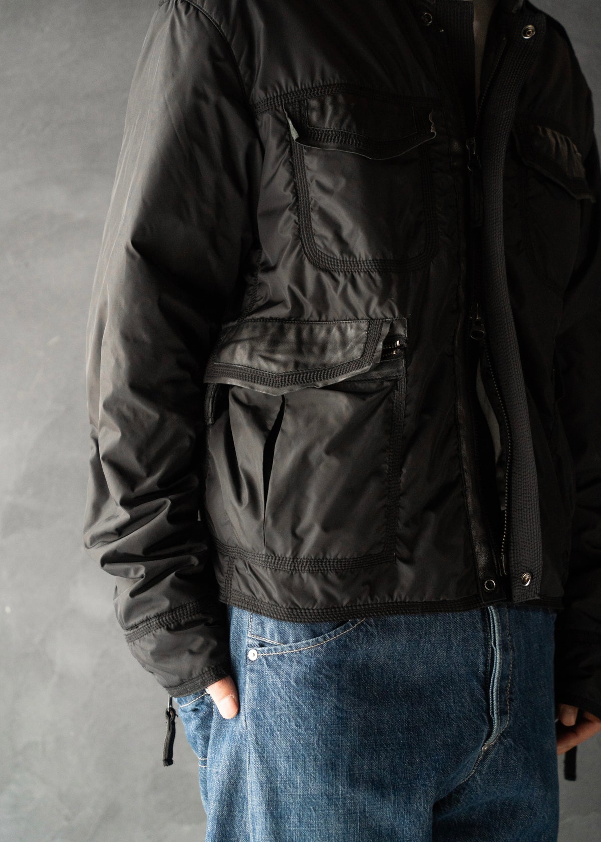 00’s EMPORIO ARMANI double zip up multi pocket nylon jacket