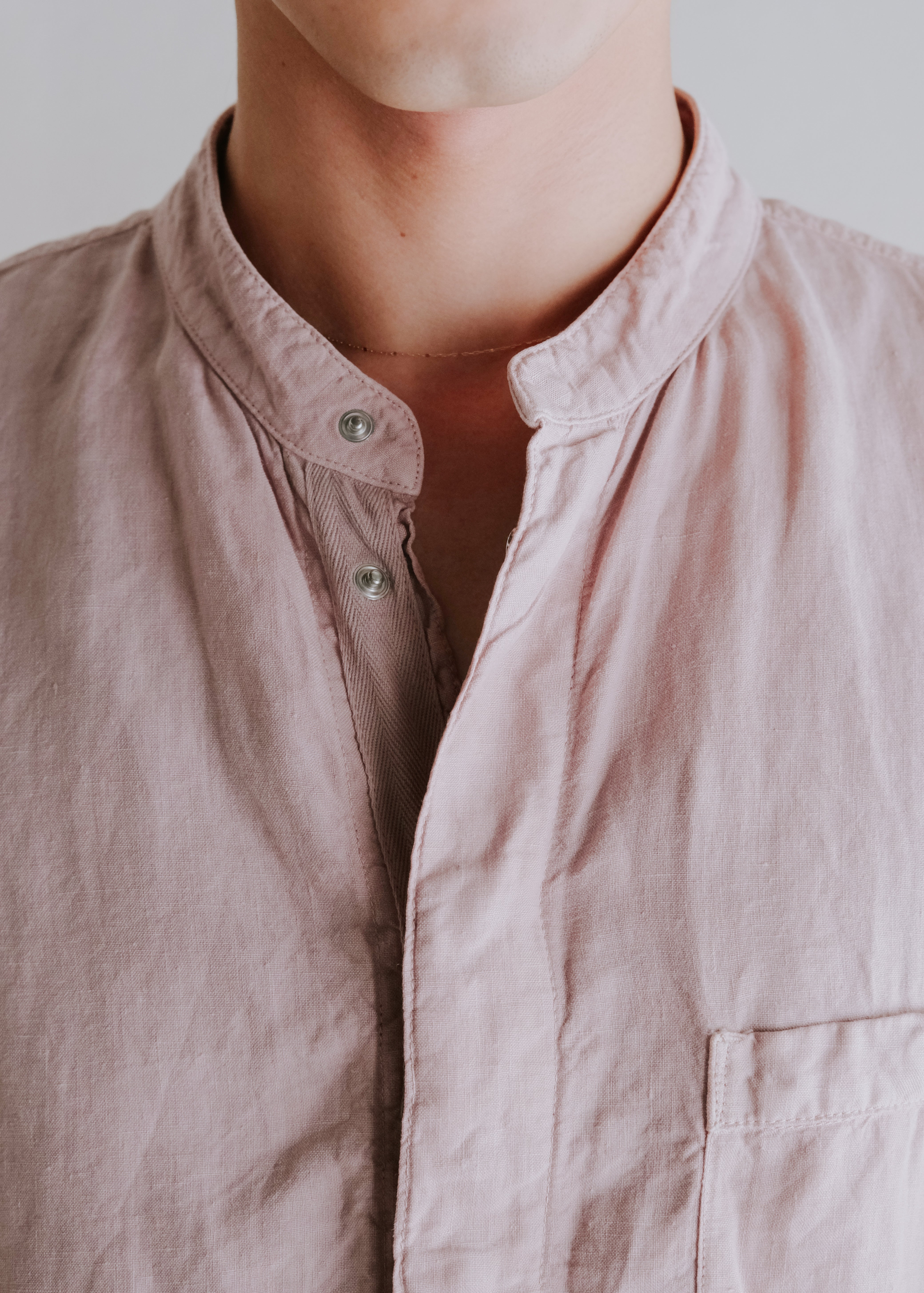 00's ARMANI COLLEZIONI fly front band collar linen shirt